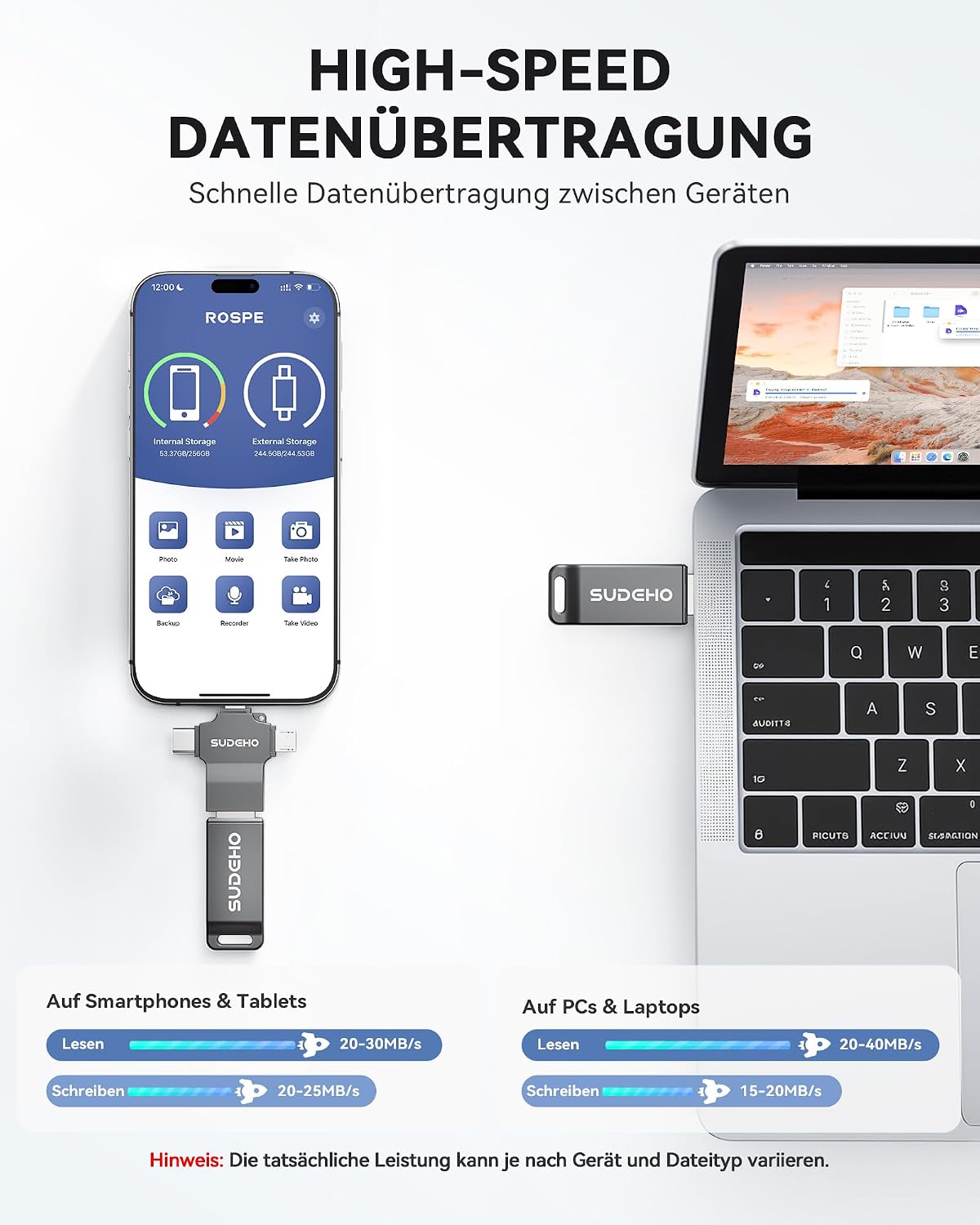 Detalle de SUDEHO MFi USB‑Stick 128 GB für iPhone
