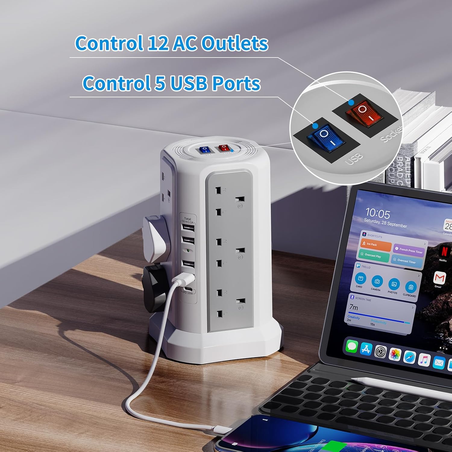 Thumbnail 5 de HAFINO Tower Extension Lead 18W USB C