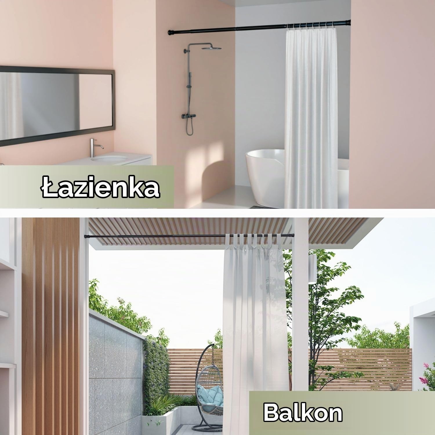 Detalle 2 de Venwemong NO2-8070-10 – teleskopowy drążek do zasłon, czarny, bez wiercenia