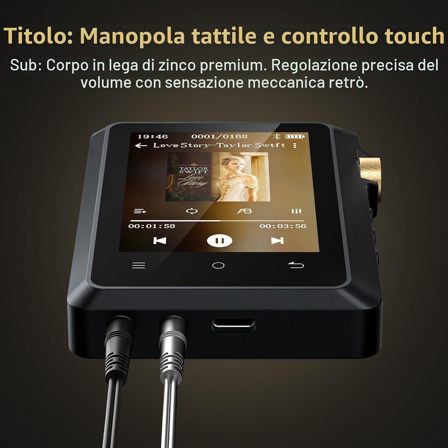 Detalle de AGXOV 64GB Hi-Res Lettore MP3 con Bluetooth 5.3: qualità audio, design in lega e display touch 2,8