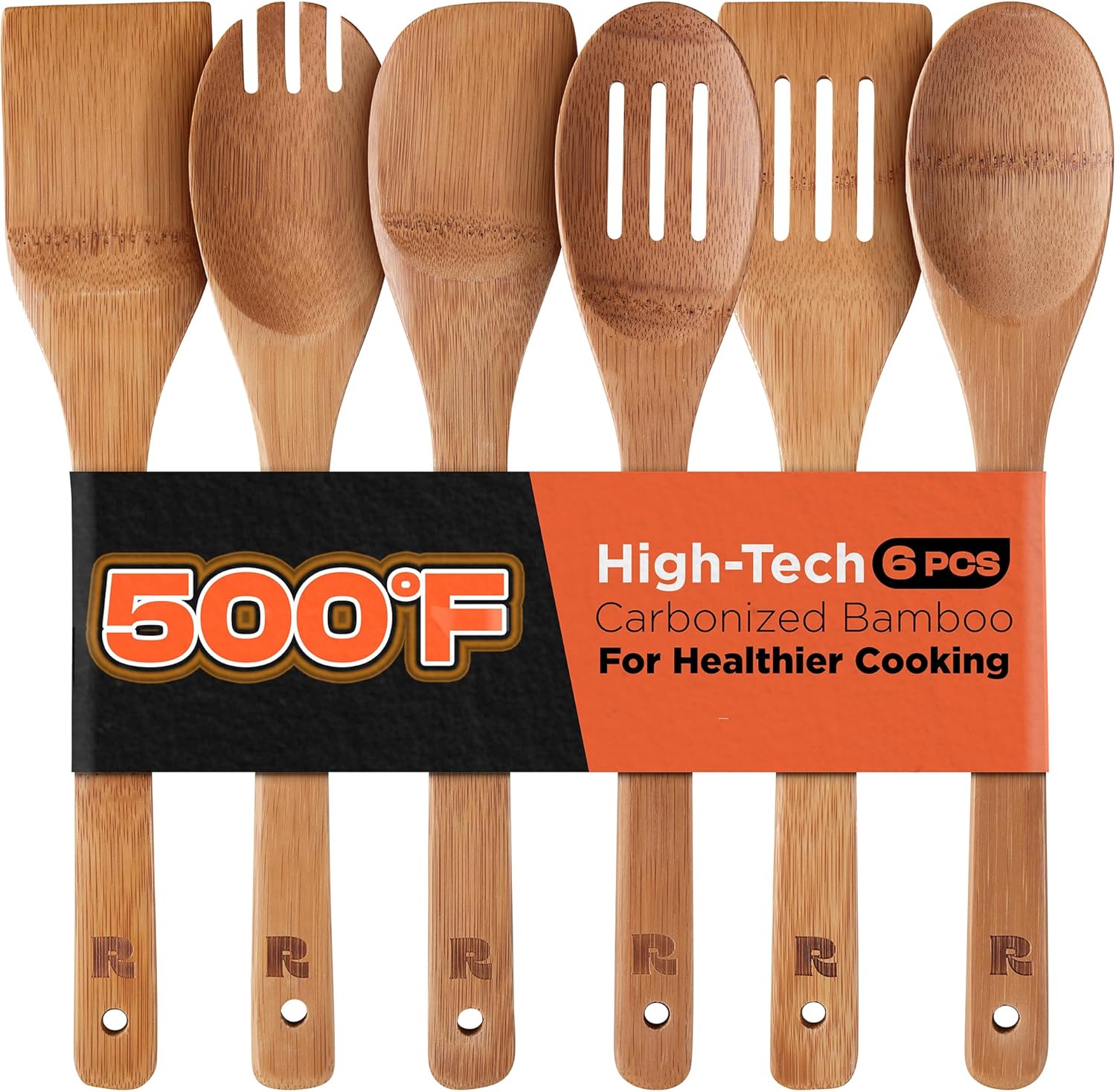 Riveira Dark Bamboo 6-Piece Wooden Spoons Set for Cooking