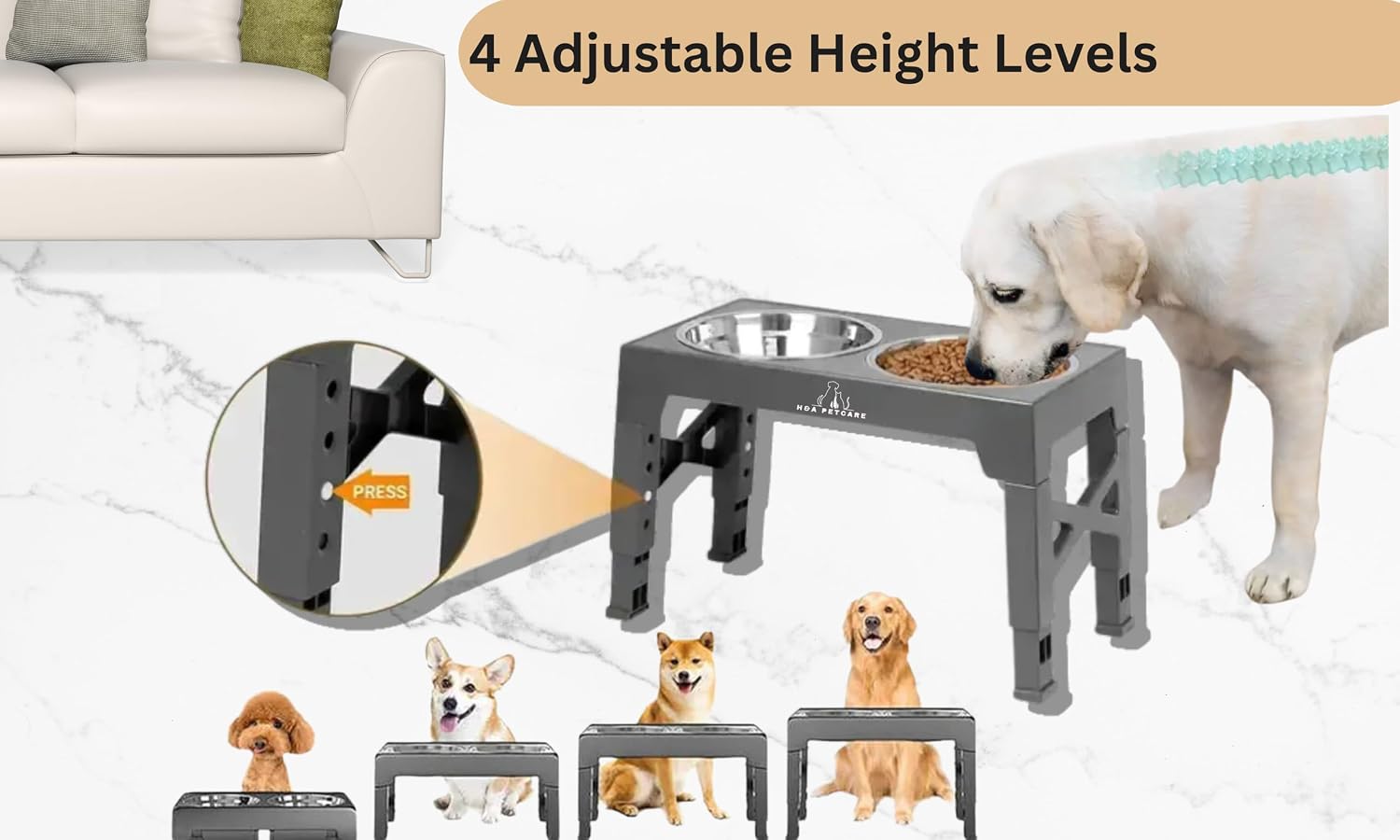 Detalle 2 de H&A Petcare Raised Dog Bowl 3‑in‑1 elevated feeder
