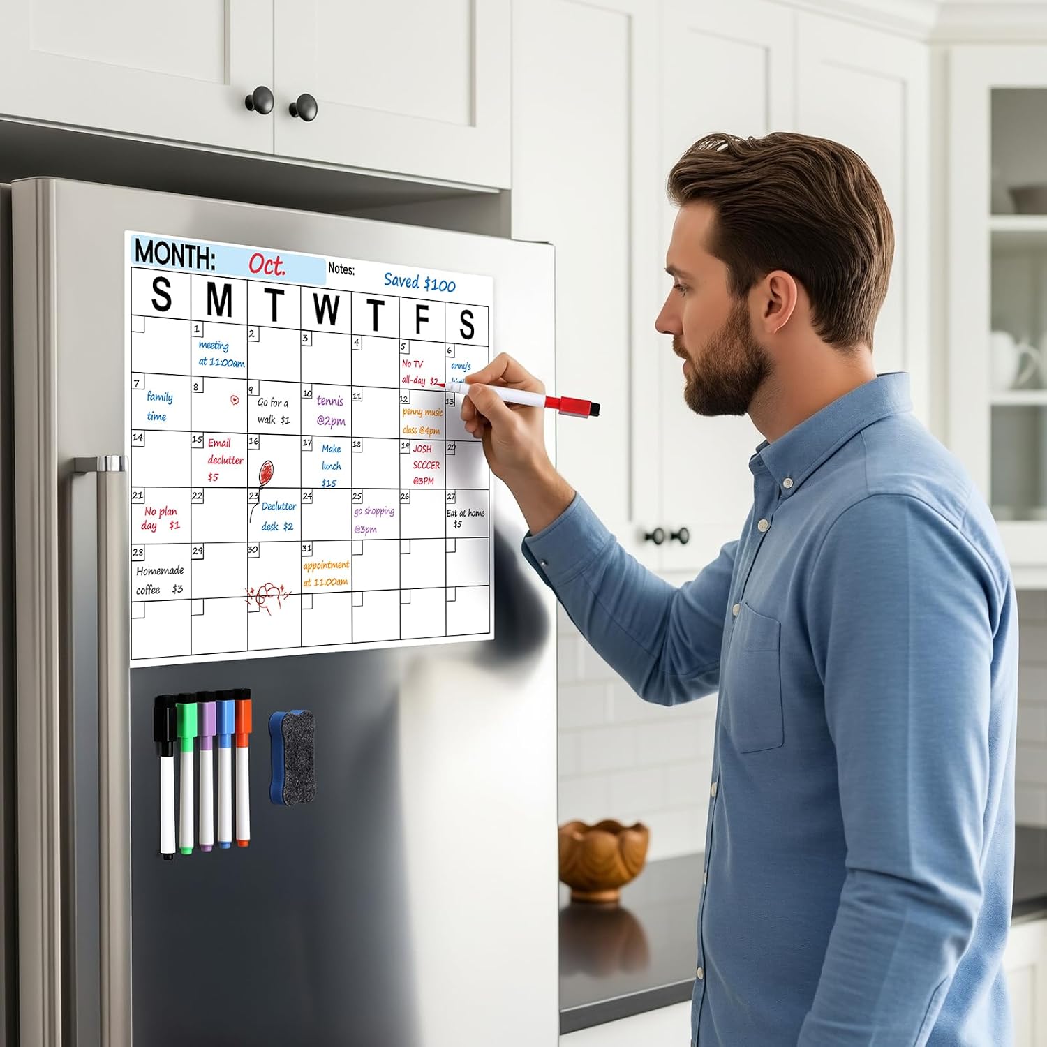 Thumbnail 6 de VITEVER 10HB-CAAR1 Magnetic Monthly Calendar Whiteboard, 14 x 11 in, 6 Markers