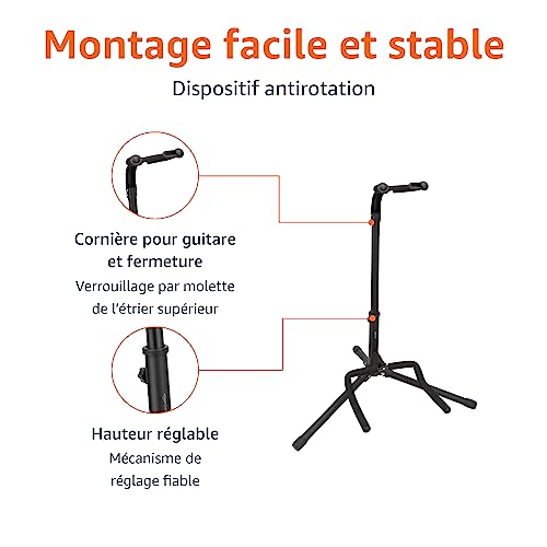 Detalle de Amazon Basics Support de Guitare Pliable Portable — Support tripode léger et réglable
