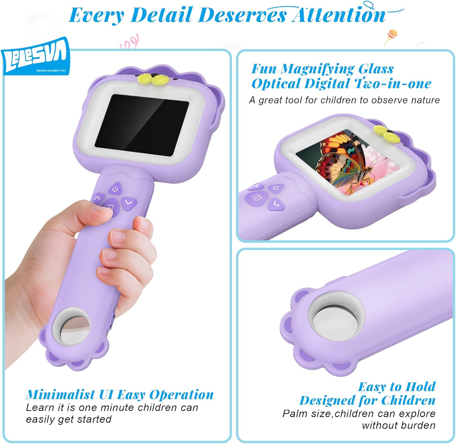 Thumbnail 4 de Microscopio per bambini a forma di leone: mini microscopio tascabile con schermo 2,4'' e ingrandimenti fino a 500x