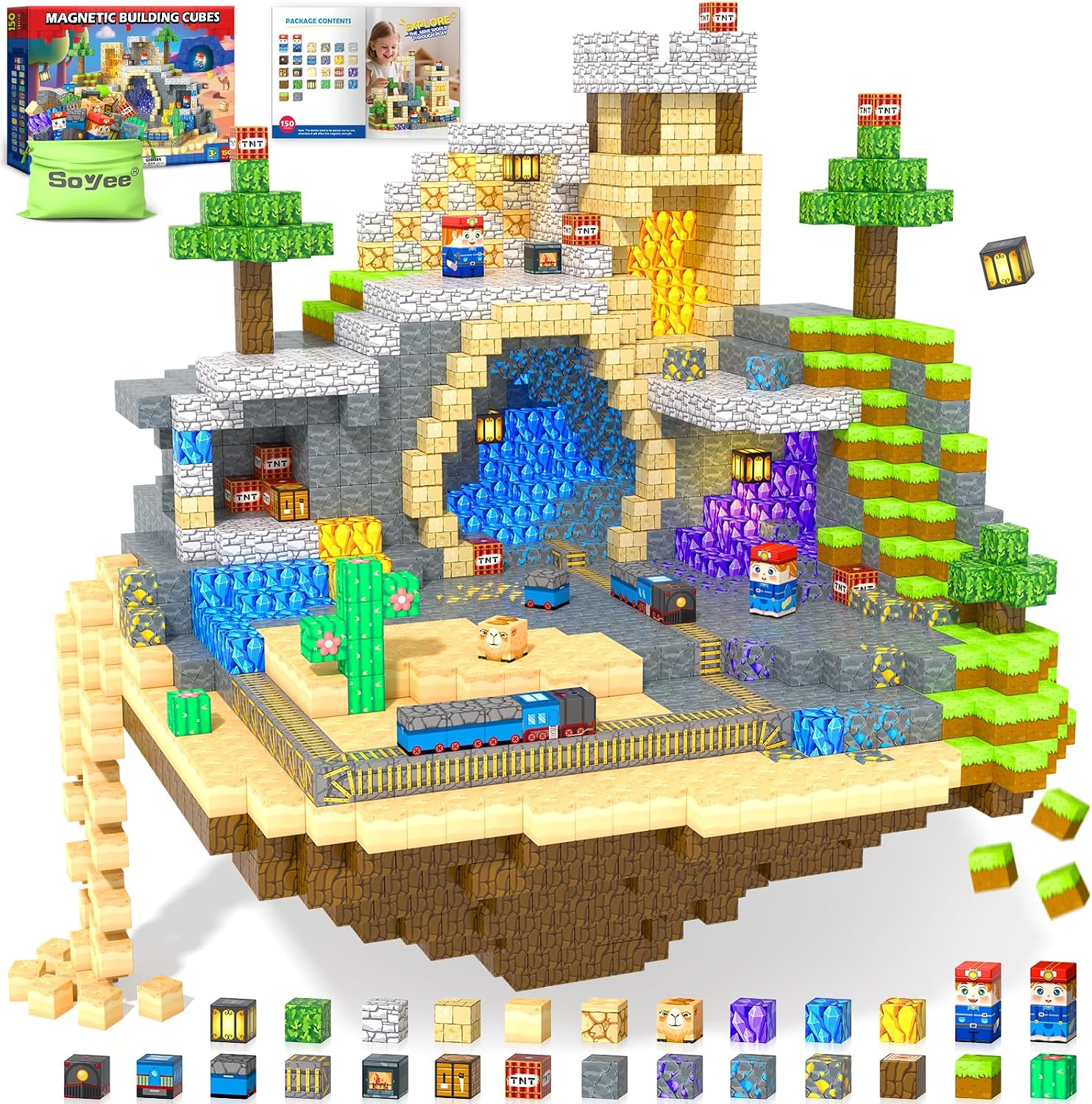 Detalle de Build Mine Magnet World 150-Piece Magnetic Blocks for Kids 🧩