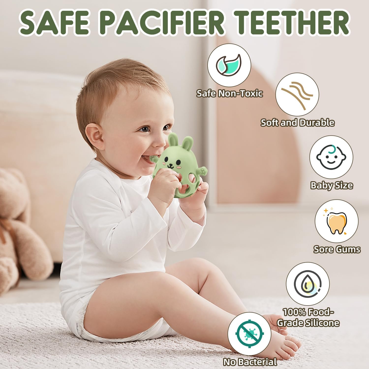 Thumbnail 1 de Baby Sensory Teething Toy with Rattle for Newborn to 18 Months (Green)