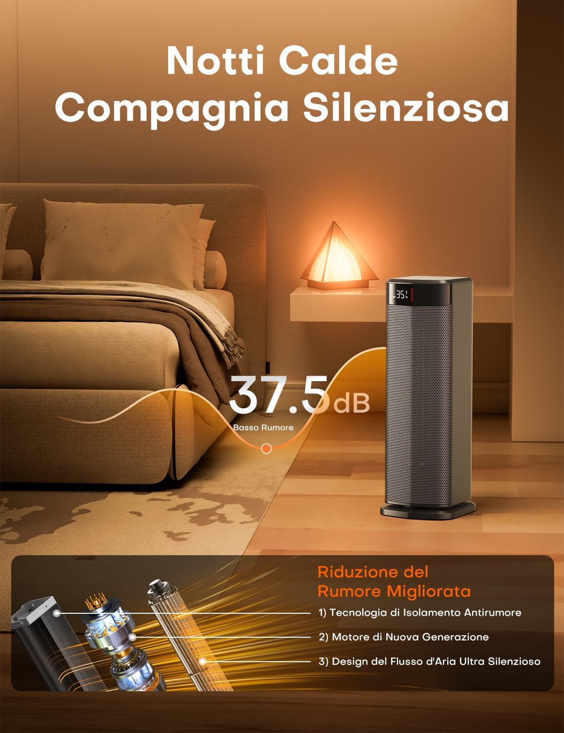 Thumbnail 6 de QEXREED stufetta elettrica 2000 W PTC con modalità ECO e oscillazione a 90°
