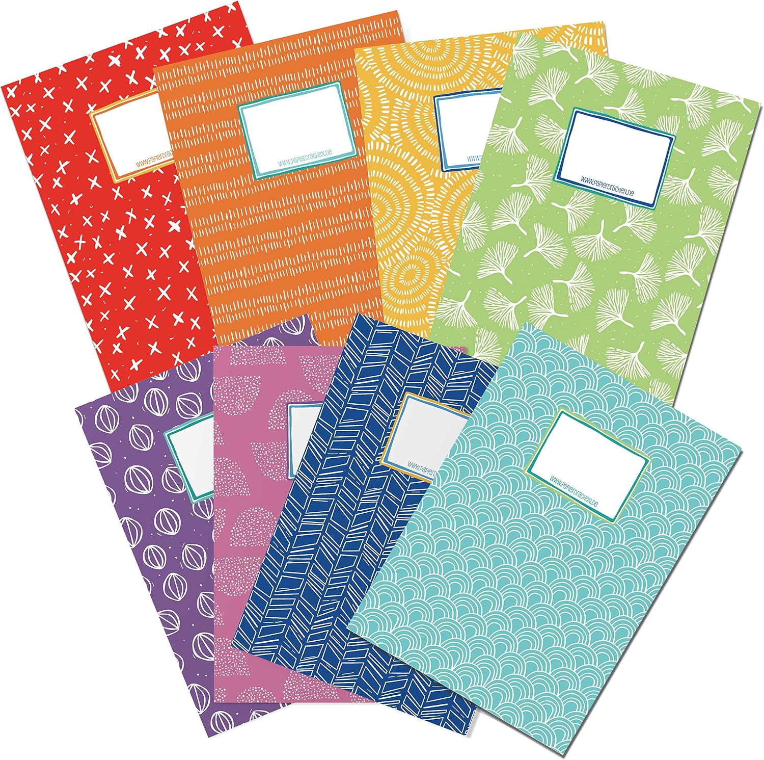 Detalle de Papierdrachen Heftumschläge DIN A4 – 8 Stück Regenbogen-Motiv, 250 g/m²