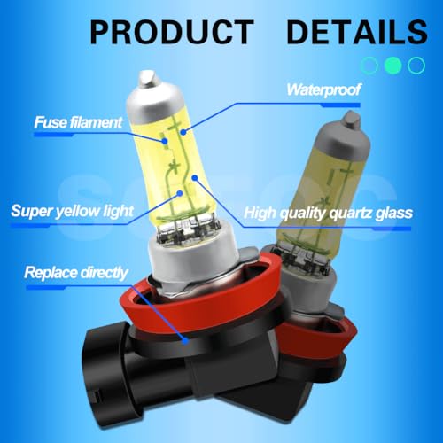 Detalle de SOFOC H16 Ampoule Halogène Feu de Brouillard 12V 19W 3000K Jaune – Lot de 2