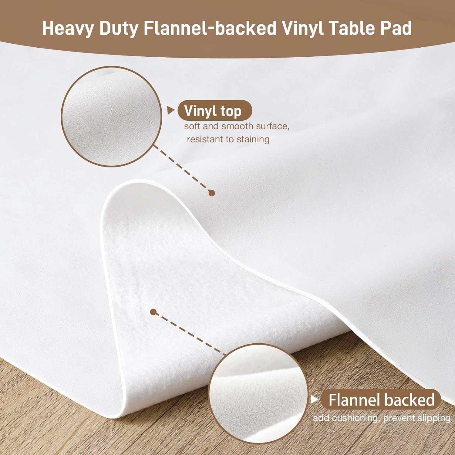 Detalle de LotuFlor Table Protector Pad with Flannel Backing — Waterproof, Heavy-Duty Vinyl, 108 x 54 inches