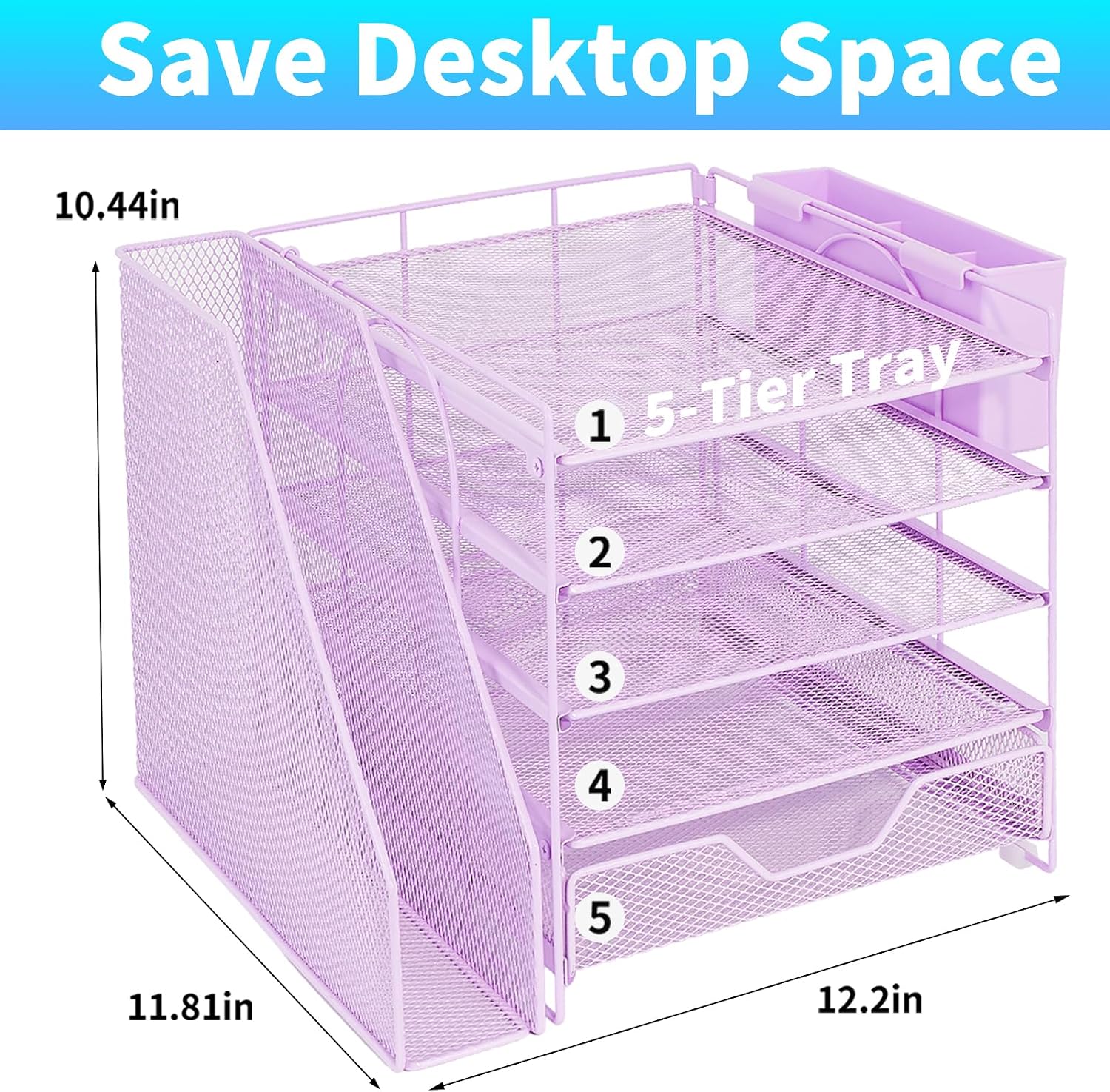 Thumbnail 1 de Gugsey Desk File Organizer, 5-Tier Metal Desk Organizer with Drawer & Pen Holder, Purple
