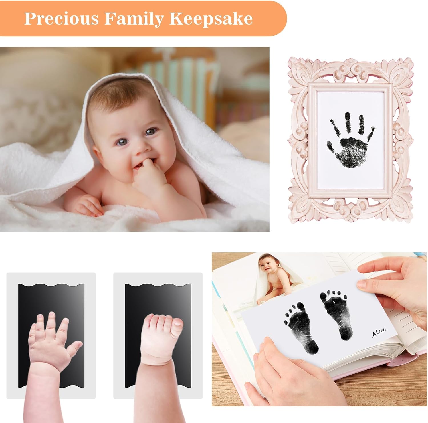 Thumbnail 3 de Nabance Inkless Hand & Footprint Kit – Baby & Pet Keepsake, 6 Inkless Pads, 12 Imprint Cards, Black