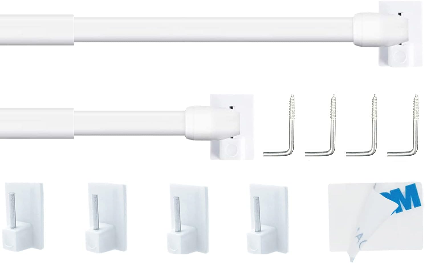 Detalle de Set da 2 bastoni per tende a vetro estensibili 40–70 cm bianco, con ganci 3M (senza forare)