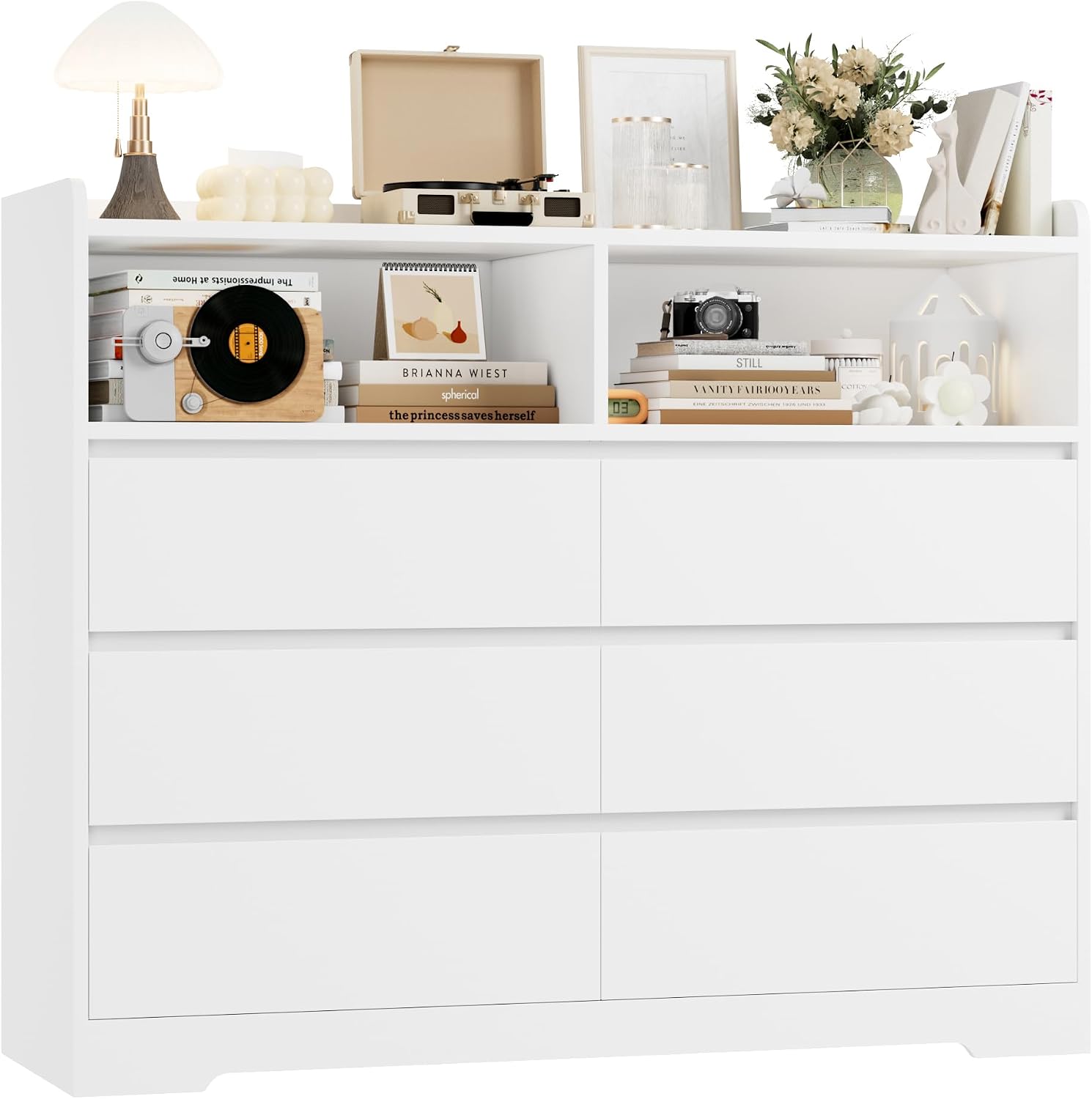 Detalle de FOREHILL P695697 Chest of Drawers, 6 Drawers, 2 Open Compartments, White