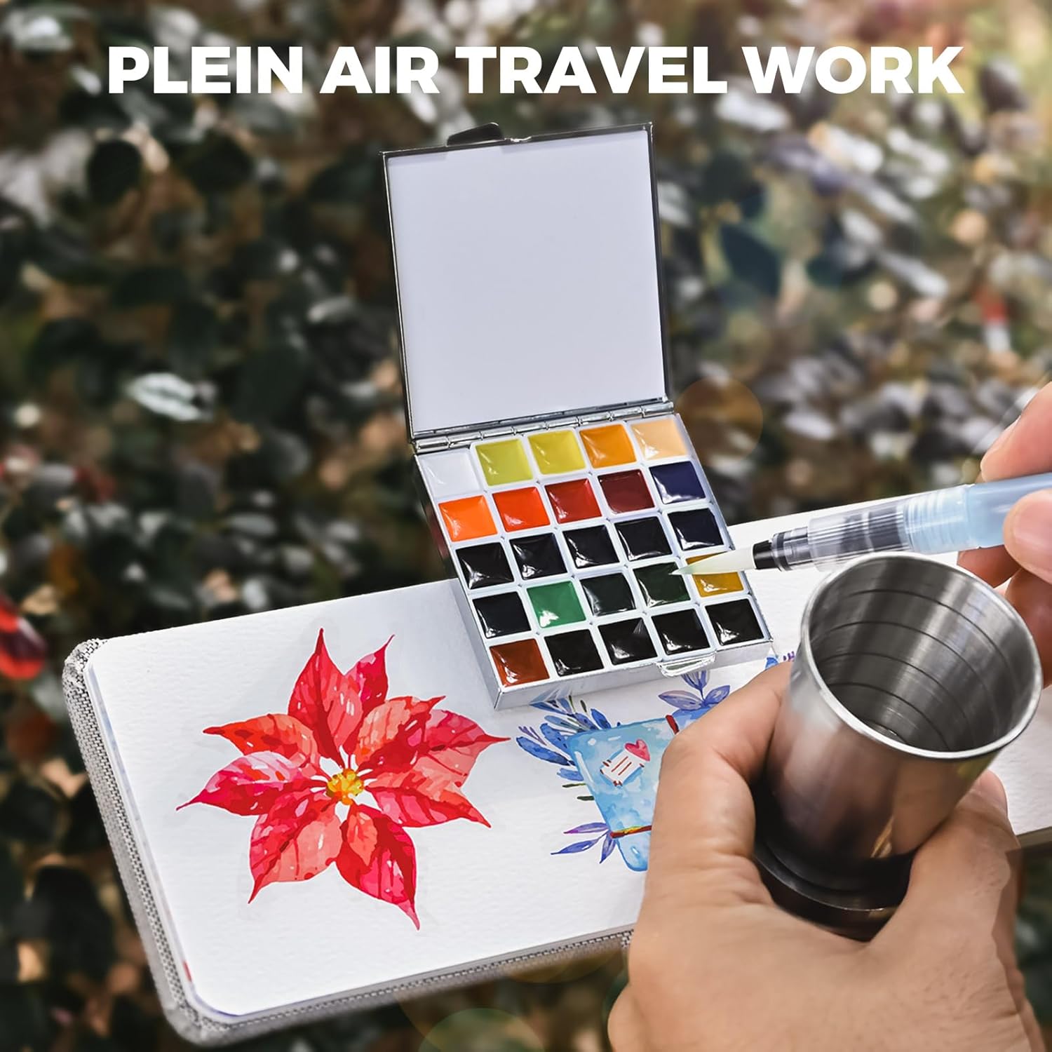 Thumbnail 5 de Funto Mini Wasserfarben-Set All-In-One 24-Farben Premium Pocket Reise-Malset mit Crossbody-Tasche & Tagebuch