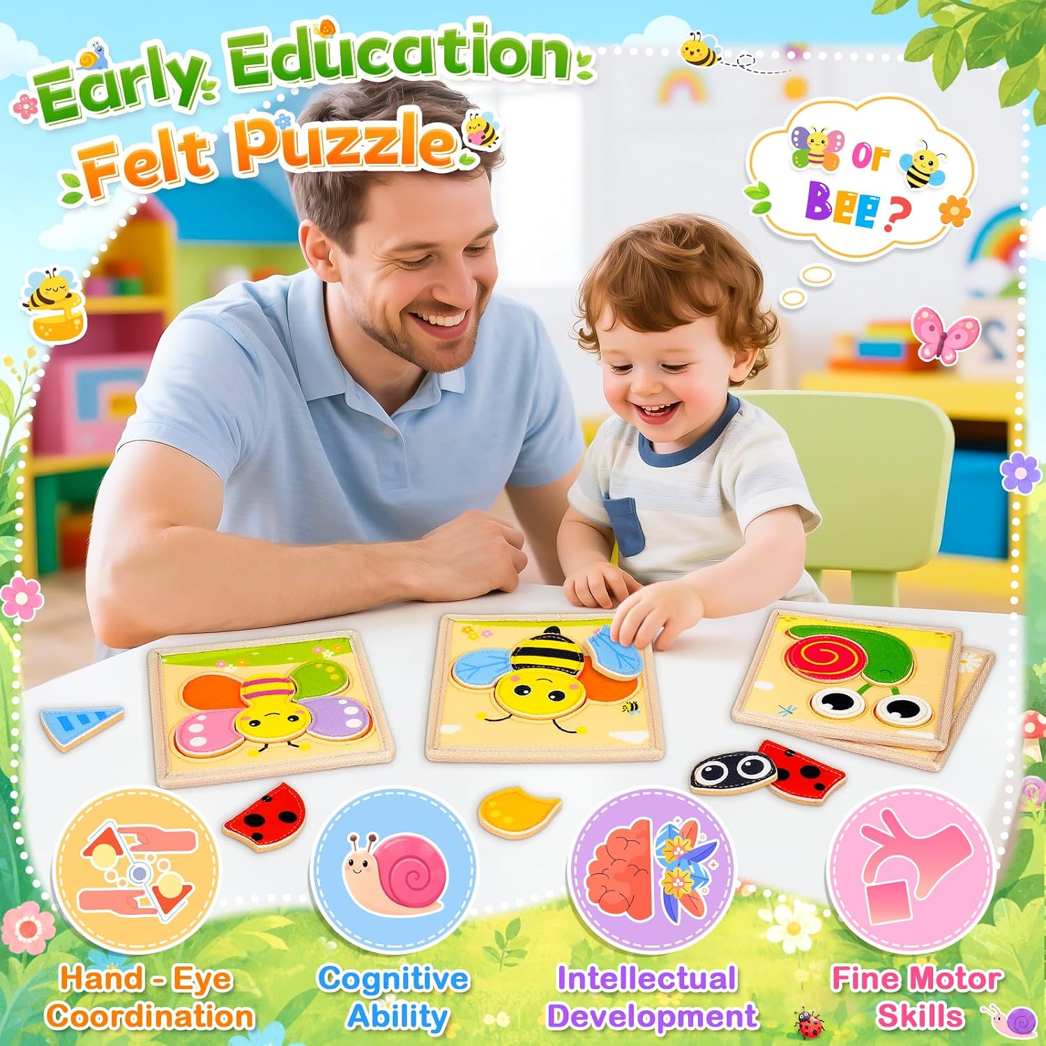 Thumbnail 1 de Toddler Felt Animal Jigsaw Puzzle – Montessori-inspired Toy for 1–3 Year Olds