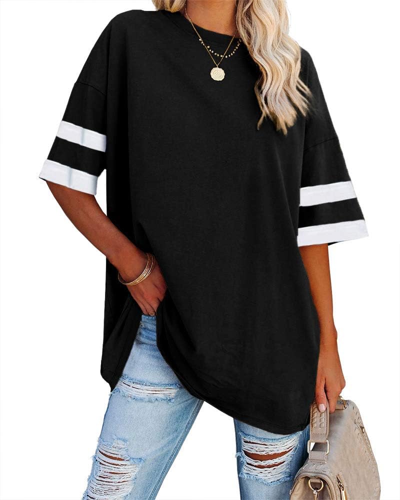 Detalle de Ebifin Damen Oversize T-Shirt (Rundhals, kurzarm) – lockeres Casual-Basic mit Vintage-Optik