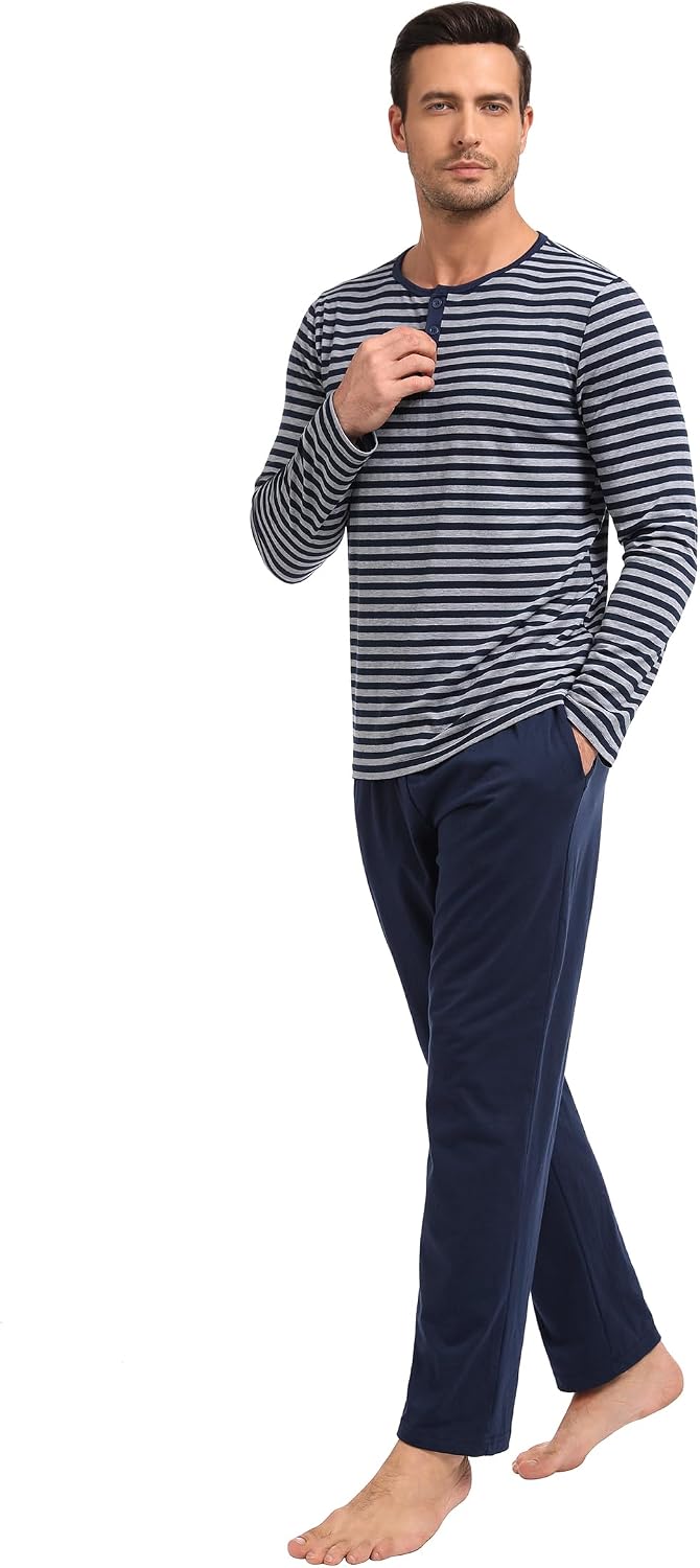 Detalle de Ensemble pyjama homme Marvmys en coton à manches longues rayé, boutonné (2 pièces)