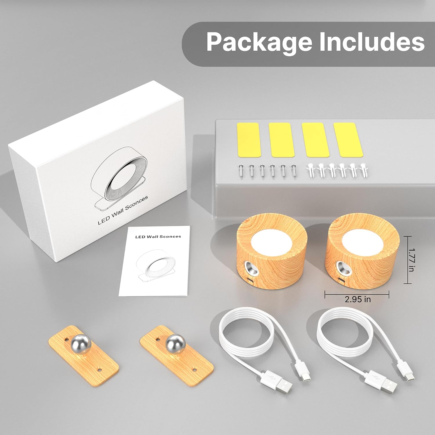 Thumbnail 6 de Mexllex 2 Pack Rechargeable Wall Lights 2000mAh
