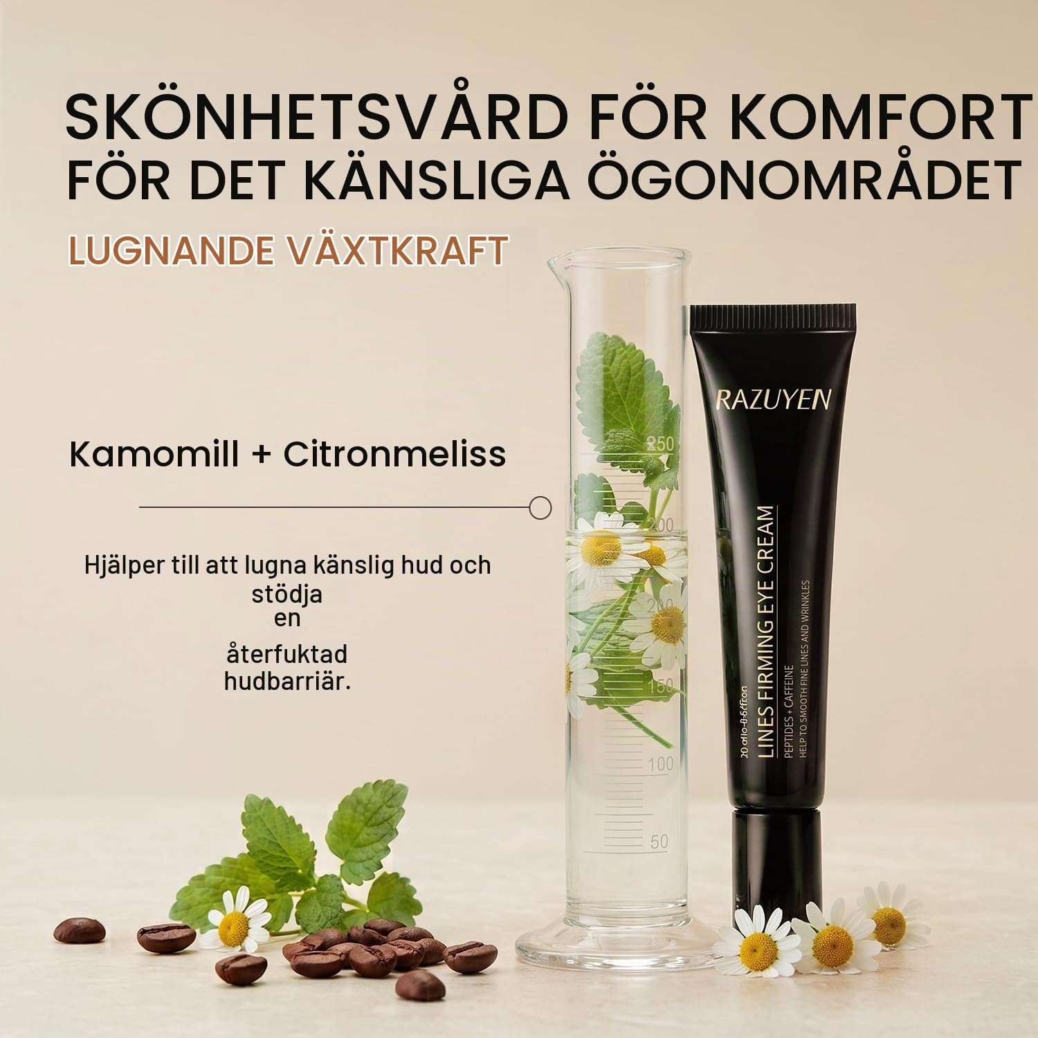 Detalle de RAZUYEN ögonkräm med peptider och koffein, återfuktande kräm 20 ml