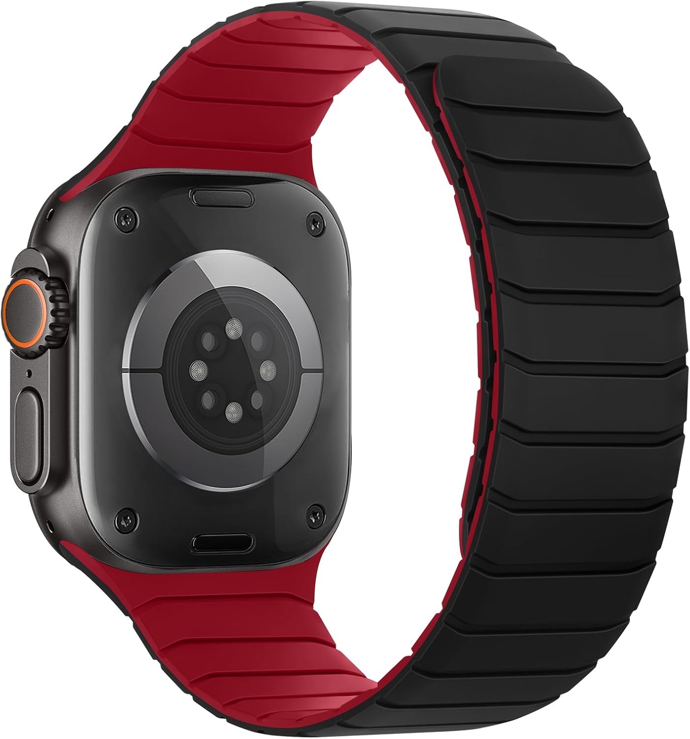 Detalle de Tasikar Magnetic Silicone Watch Strap for Apple Watch (42–49mm) – Black–Red, 26g
