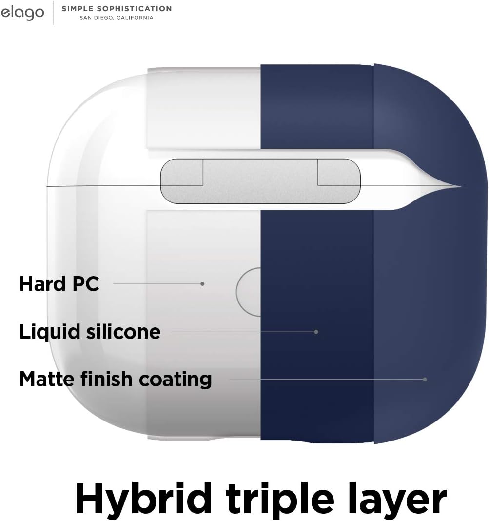 Detalle de elago Coque Liquide Hybride avec mousqueton pour AirPods 3 (protection triple couche) – Jean Indigo