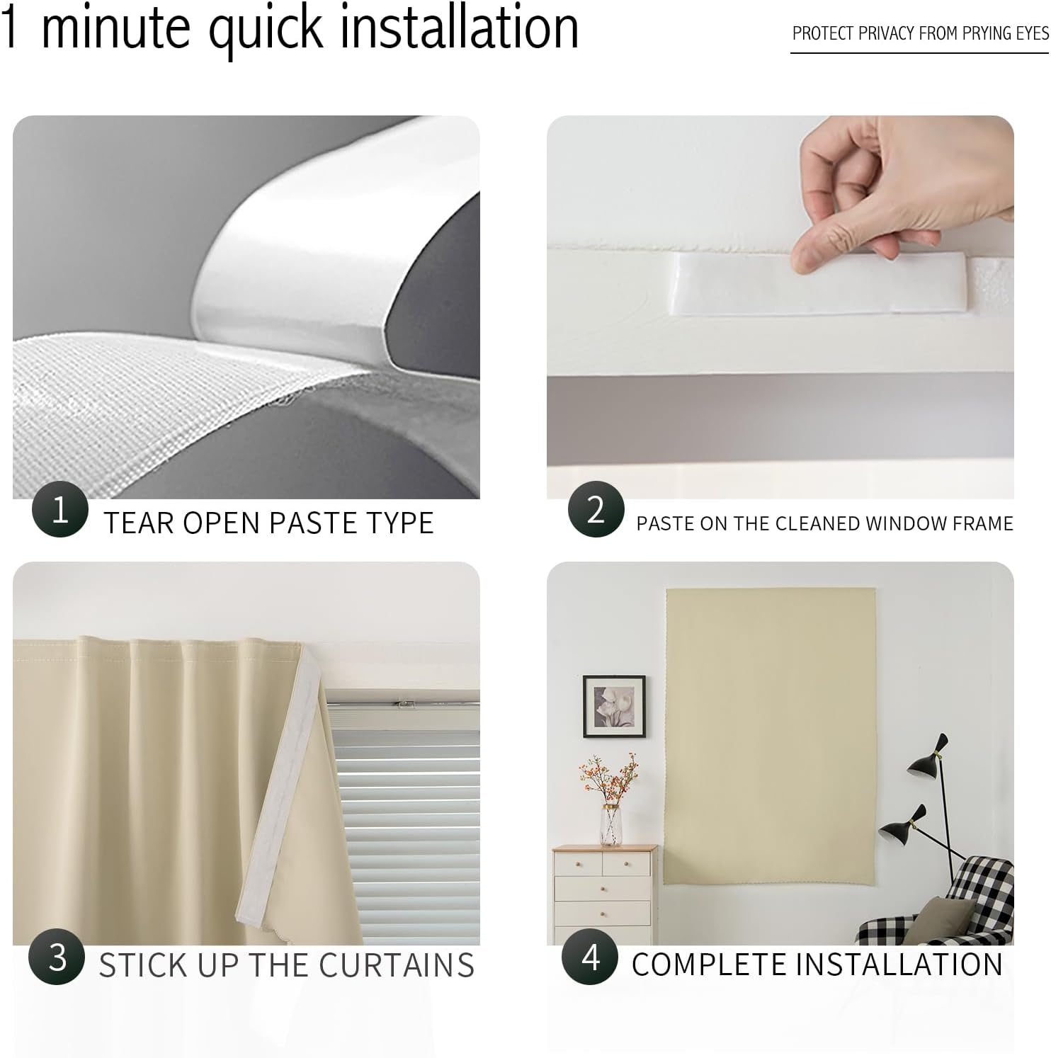 Thumbnail 2 de Sovtfides Self-Adhesive Blackout Curtain, Beige, 35 x 71 Inch, 1 Panel