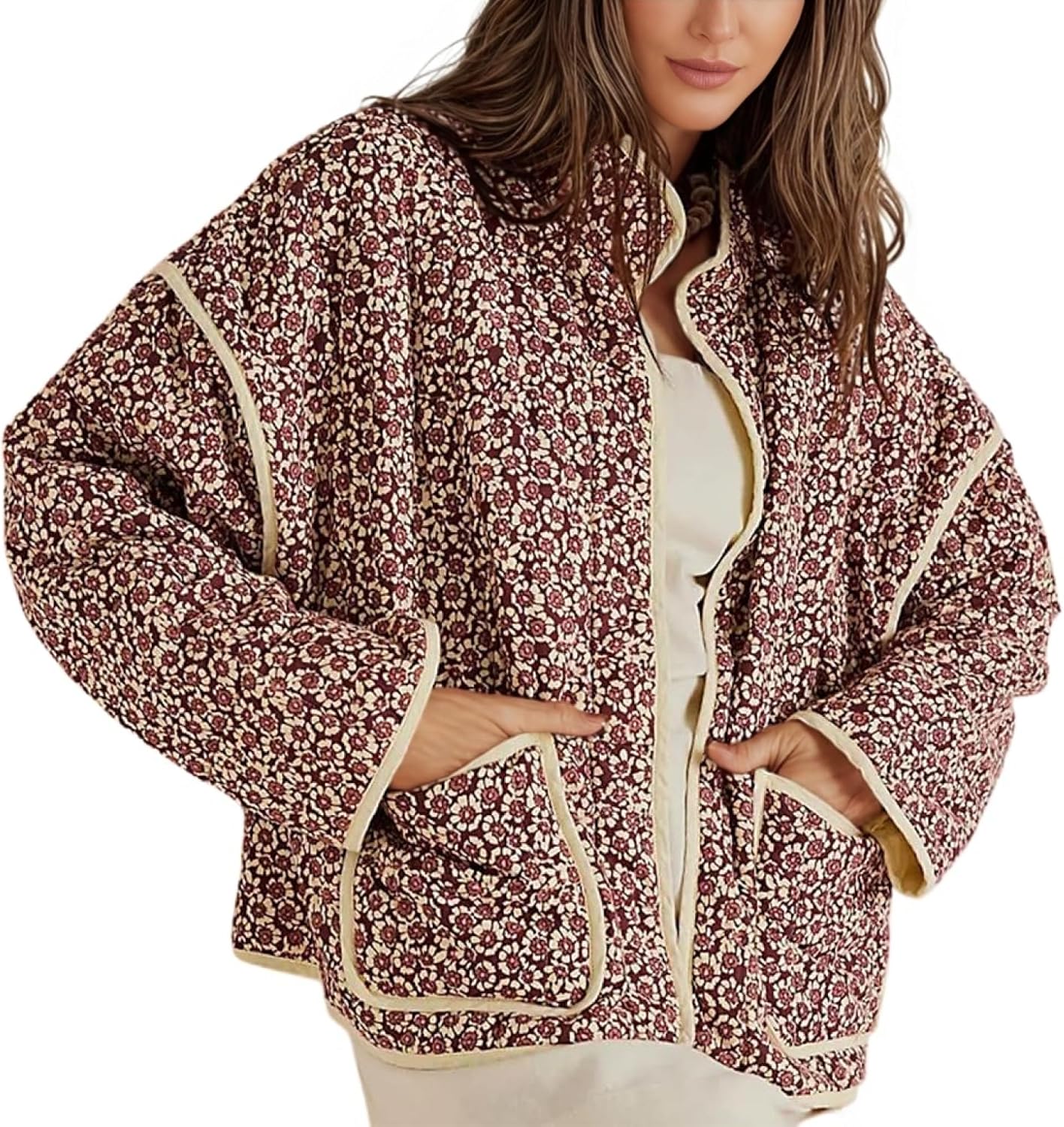 Detalle de Omoone Cropped Quilted Floral Puffer Jacket