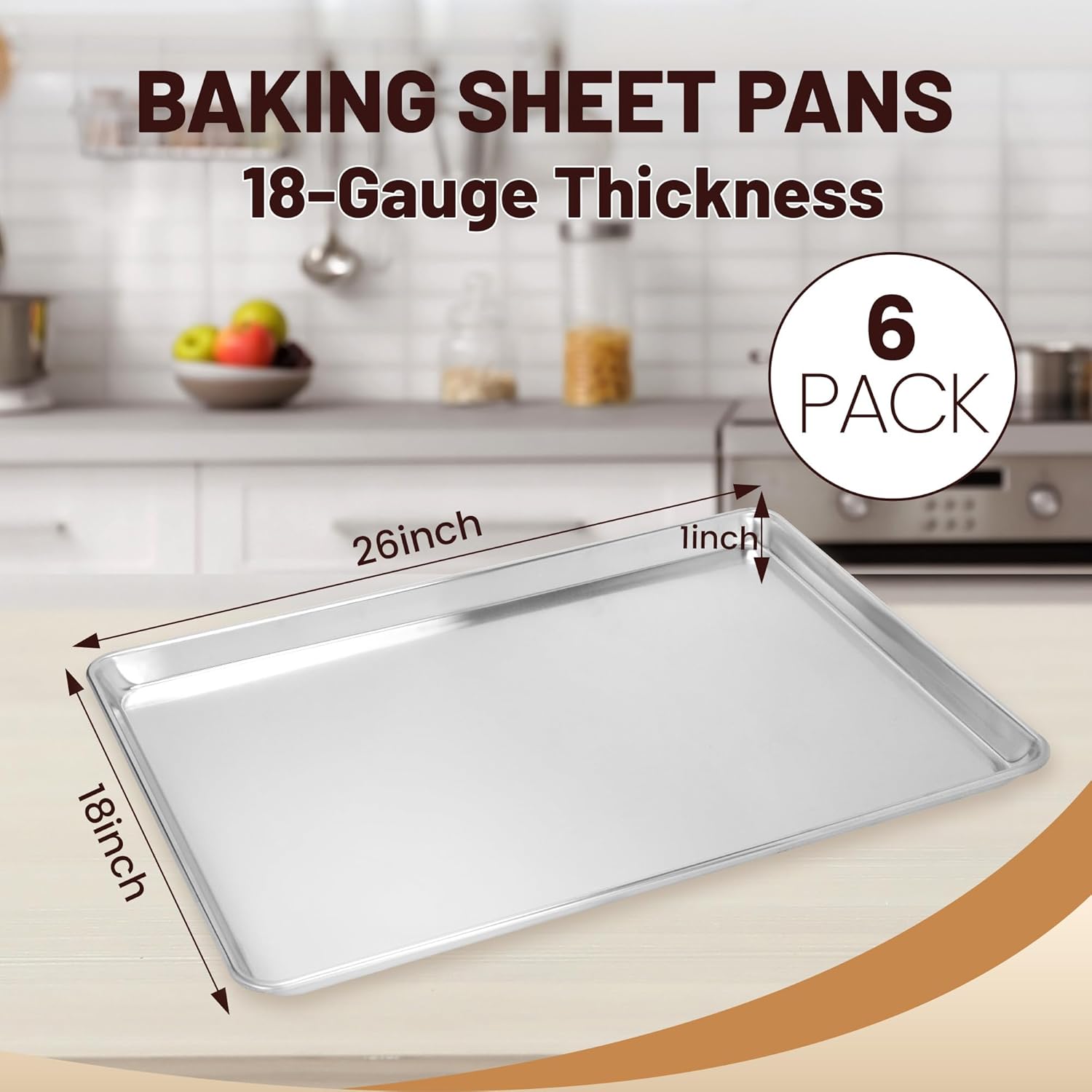 Detalle 2 de BIEAMA 6-Pack Full Size Aluminum Baking Sheet Pan (18" × 26")