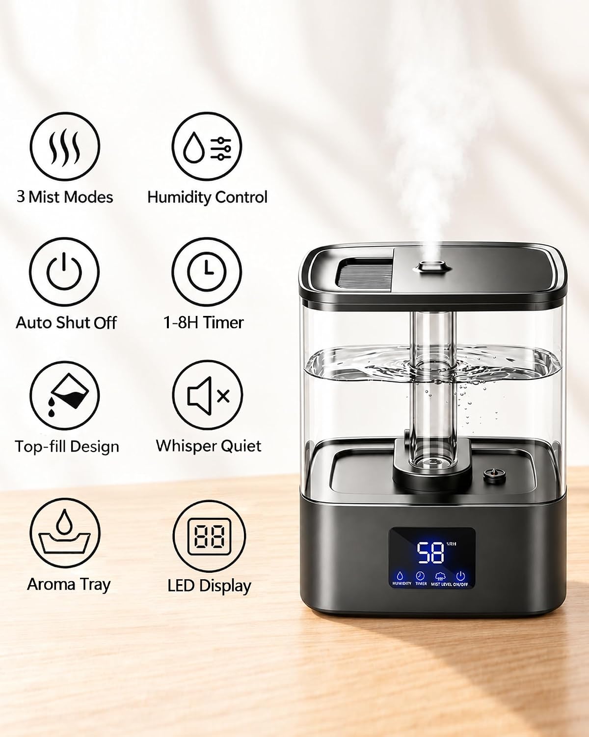 Thumbnail 1 de KZF ZG-521 4L Cool Mist Humidifier with Top-Fill Tank and Humidity Control