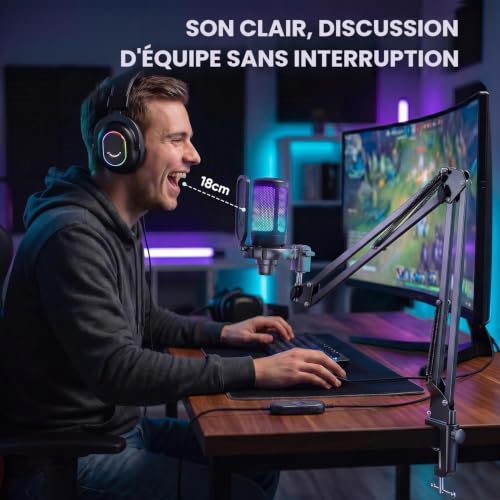 Thumbnail 1 de FIFINE Micro gaming USB à condensateur avec bras, RGB et bouton mute