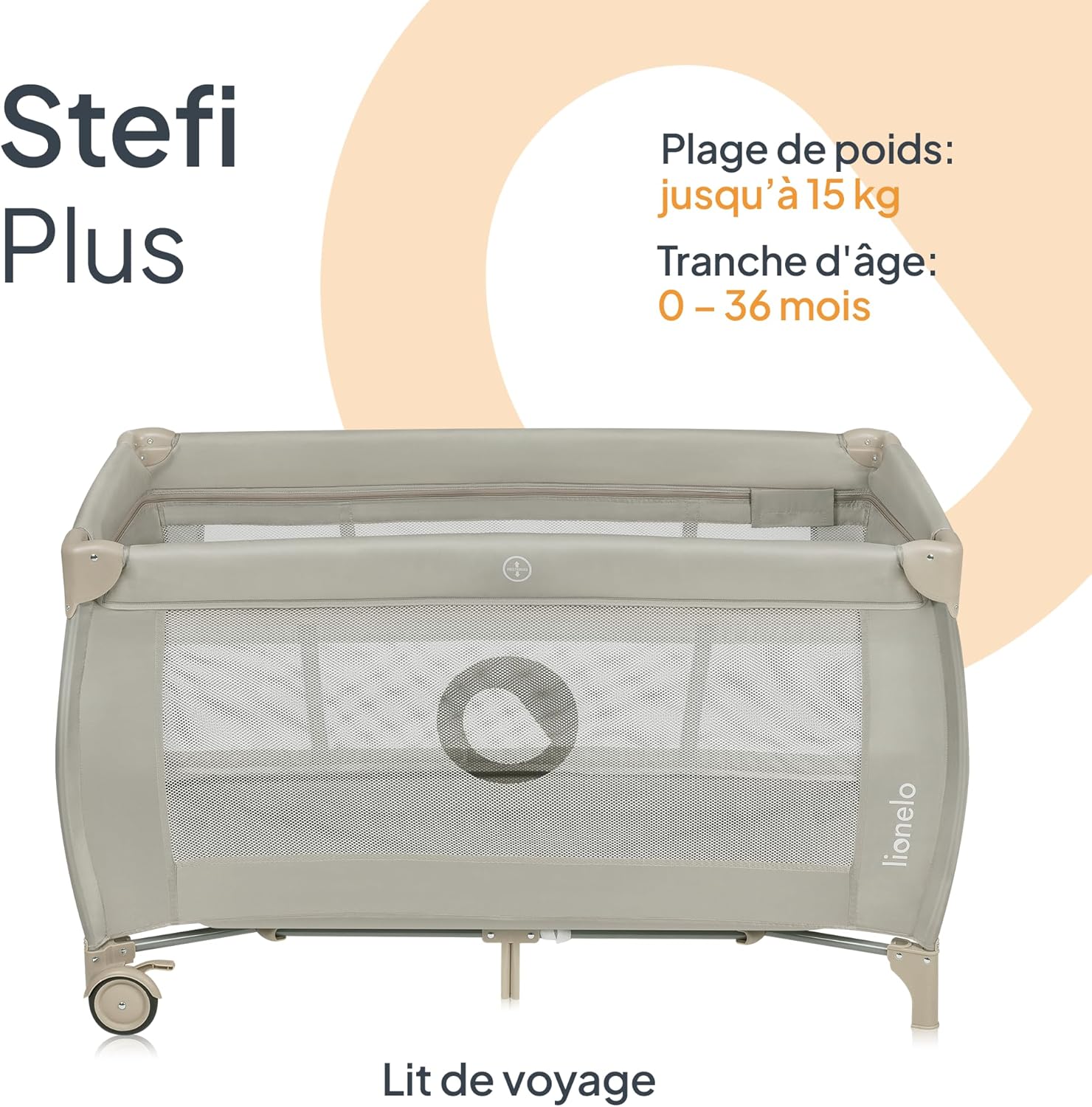 Detalle 2 de LIONELO Stefi – lit bébé jusquà 15 kg avec entrée latérale et LockGuard, pliage rapide, sac de transport (GREY/Beige)