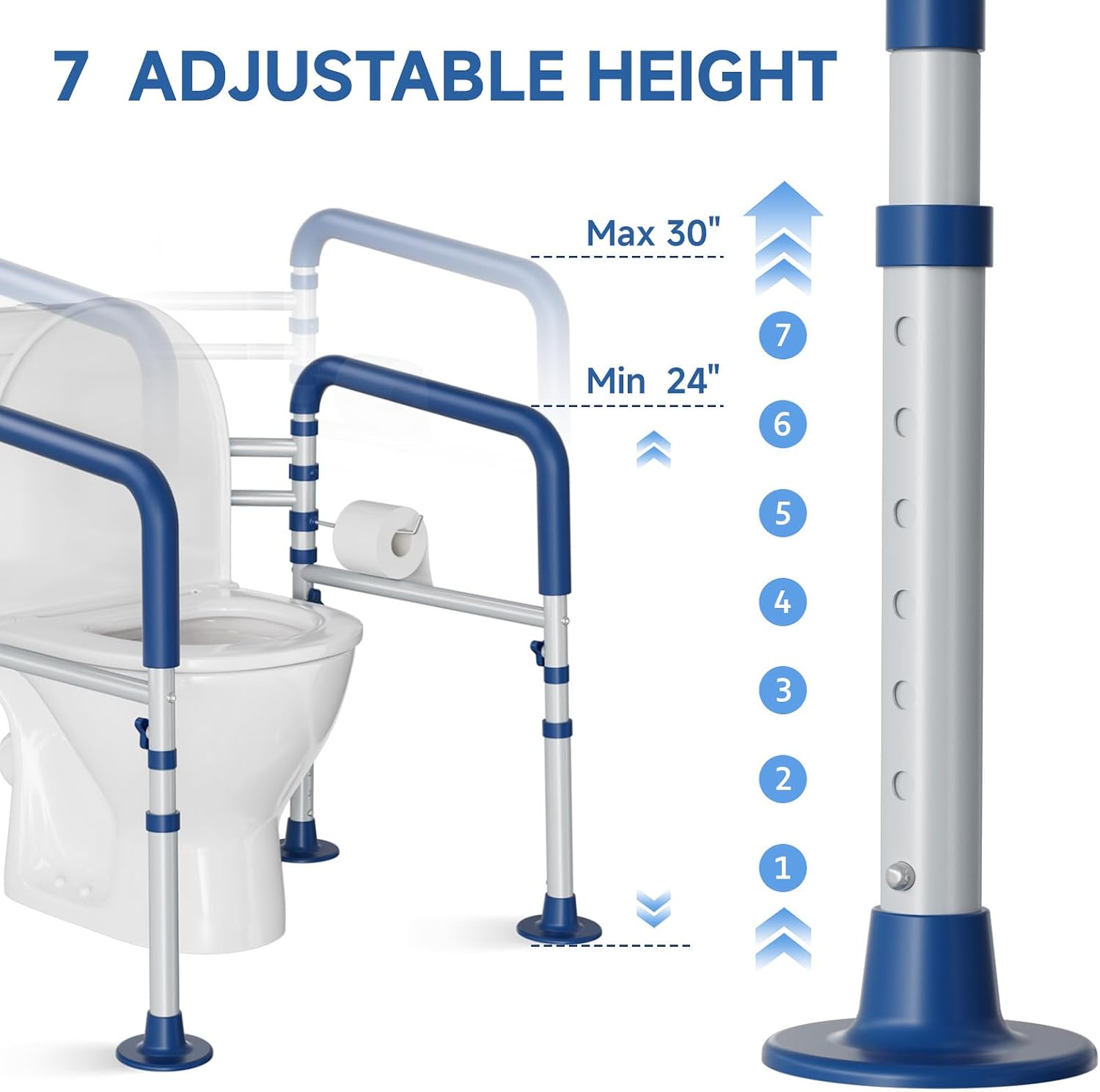 Detalle 2 de Loyoda CTR009 Steel Toilet Safety Rail, Adjustable and Foldable, Blue