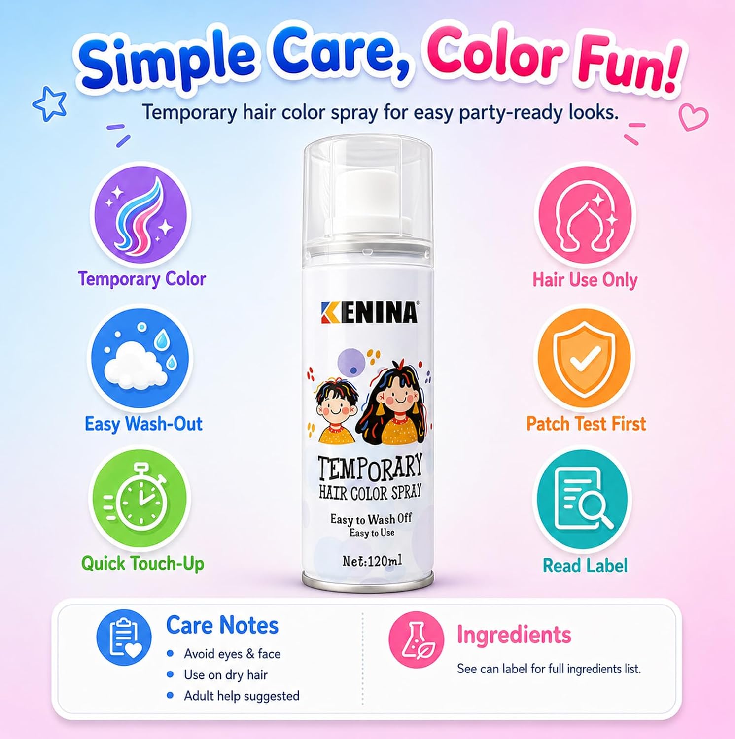 Detalle de KENINA White Hair Spray, Temporary Washable Color for Halloween and Cosplay