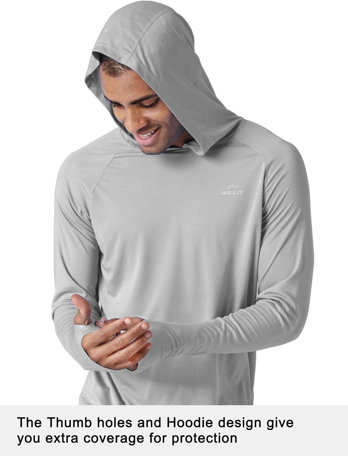 Detalle 2 de Willit Men's UPF 50+ Sun Protection Hoodie: Lightweight, Loose-Fit Long Sleeve for Outdoor Activities