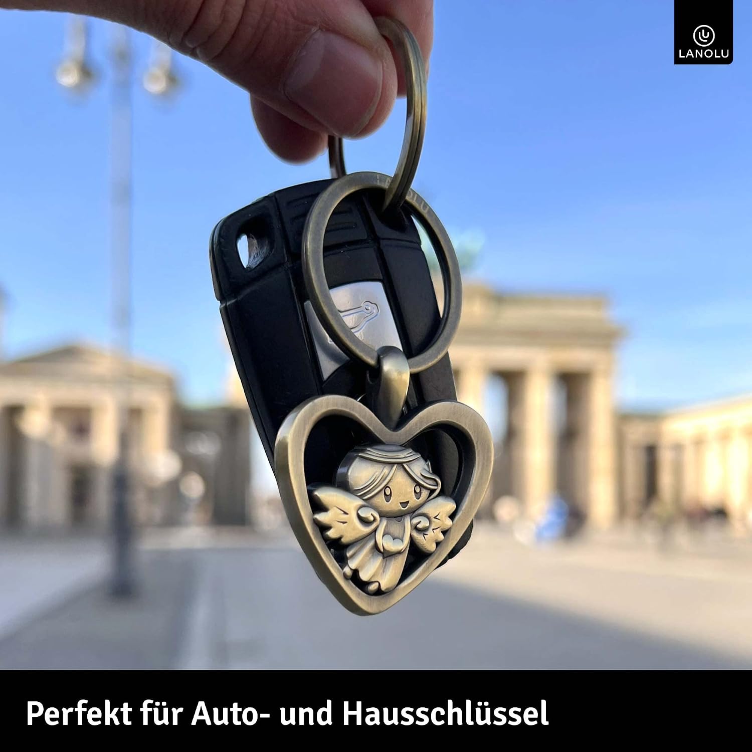 Thumbnail 3 de LANOLU Schutzengel Schlüsselanhänger Engel als Glücksbringer für Auto, Motorrad & Fahrrad – mit Platz für Gravur