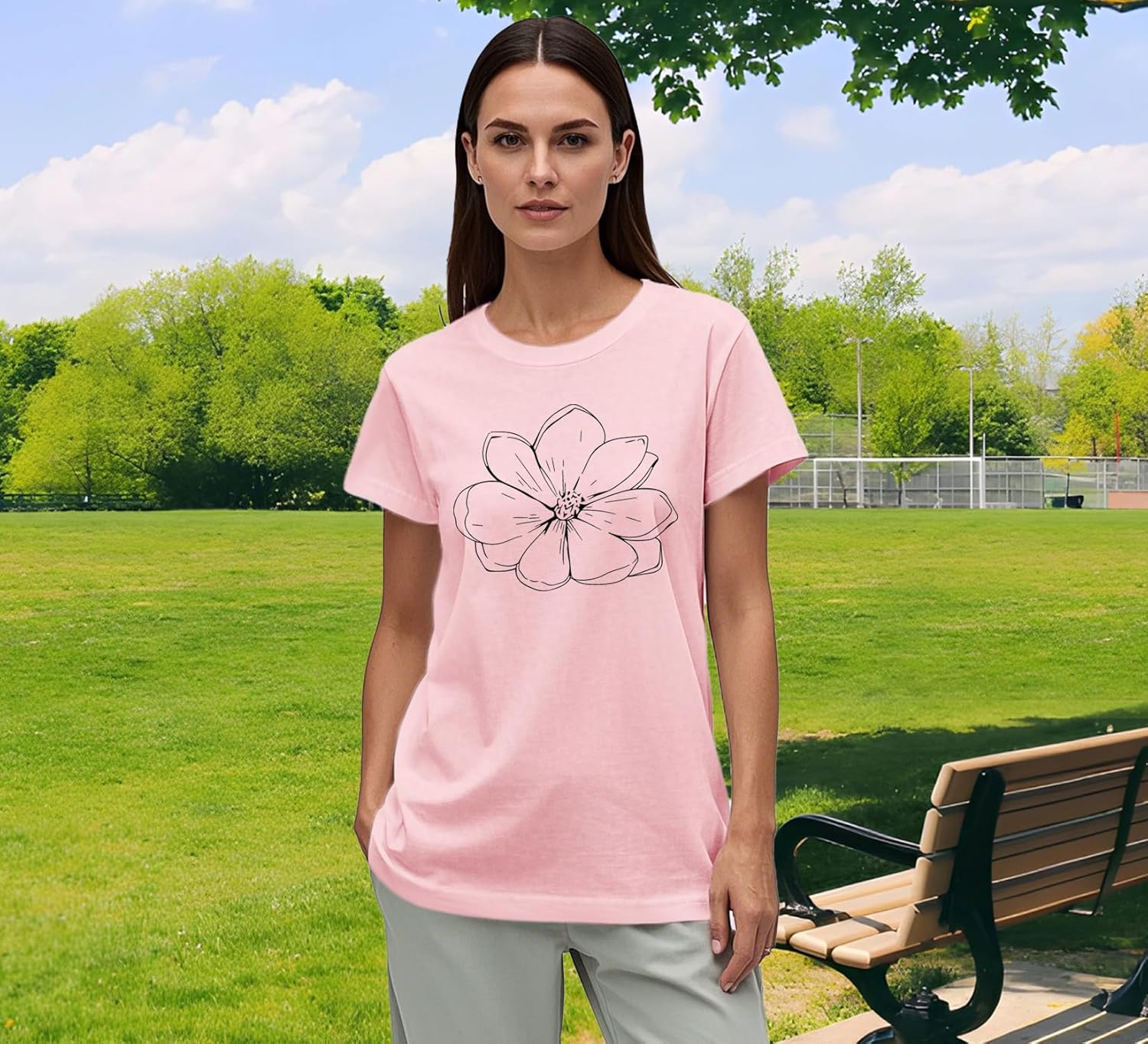 Detalle de Qskall women’s magnolia floral print T-shirt (soft breathable jersey blend)
