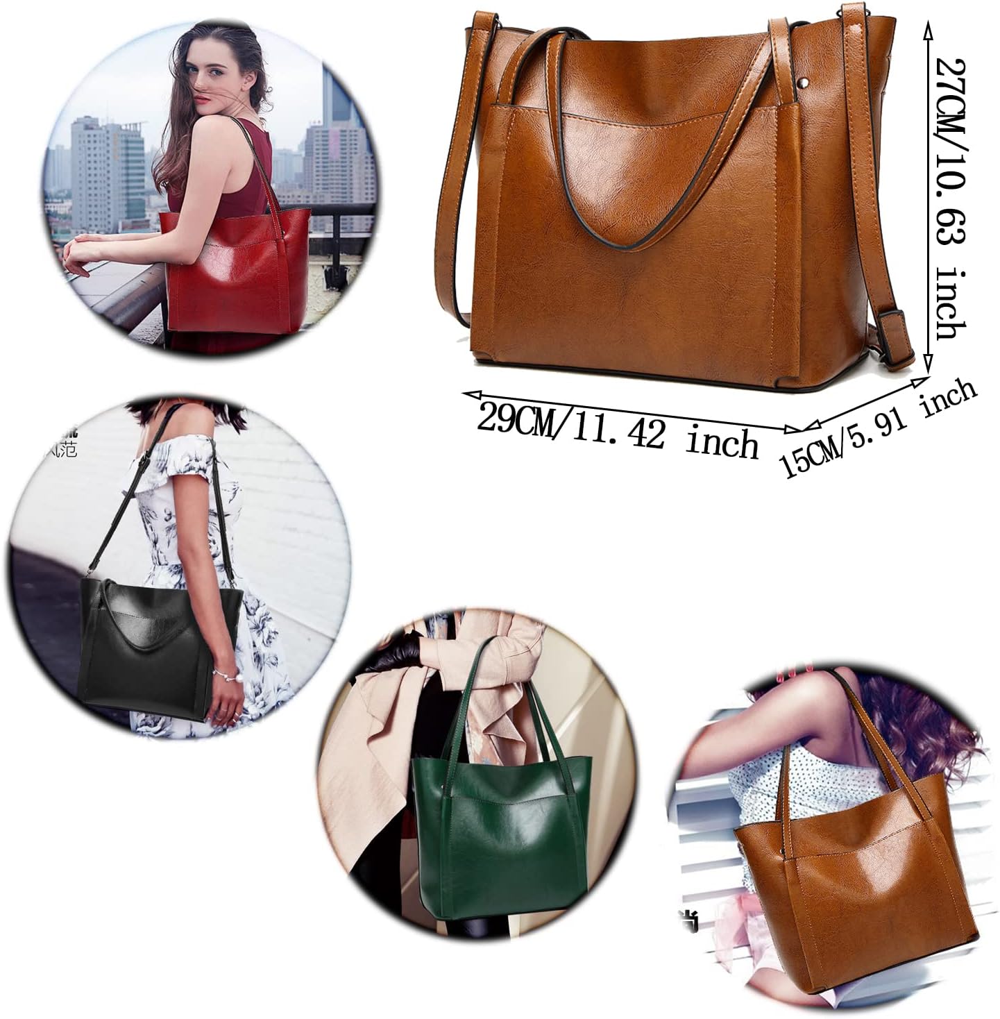 Detalle de Aileese Women's Soft PU Leather Handbags: Large Capacity Retro Tote