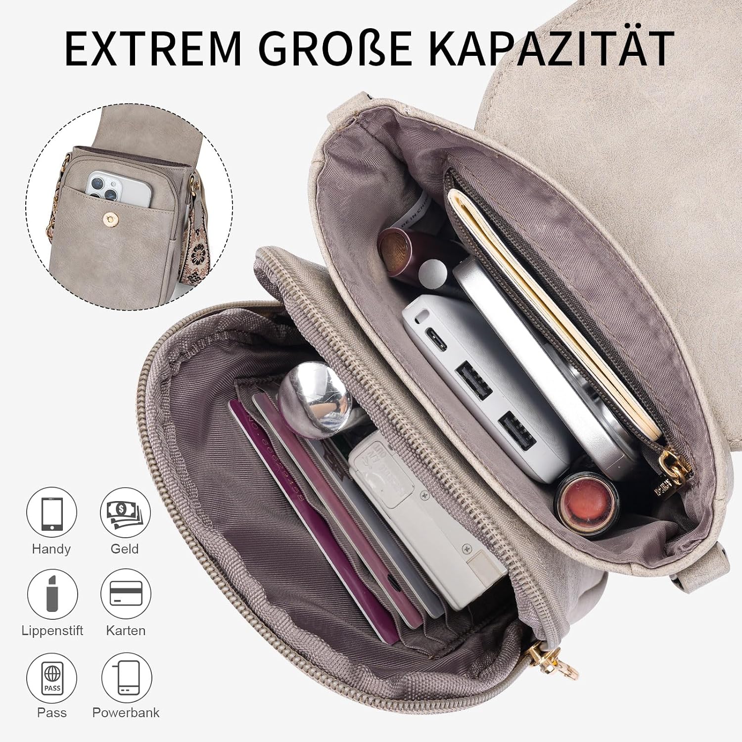 Detalle de APHISON Crossbody Handytasche mit RFID-Schutz aus PU-Leder – kompakte Umhängetasche für Handy bis 6,7