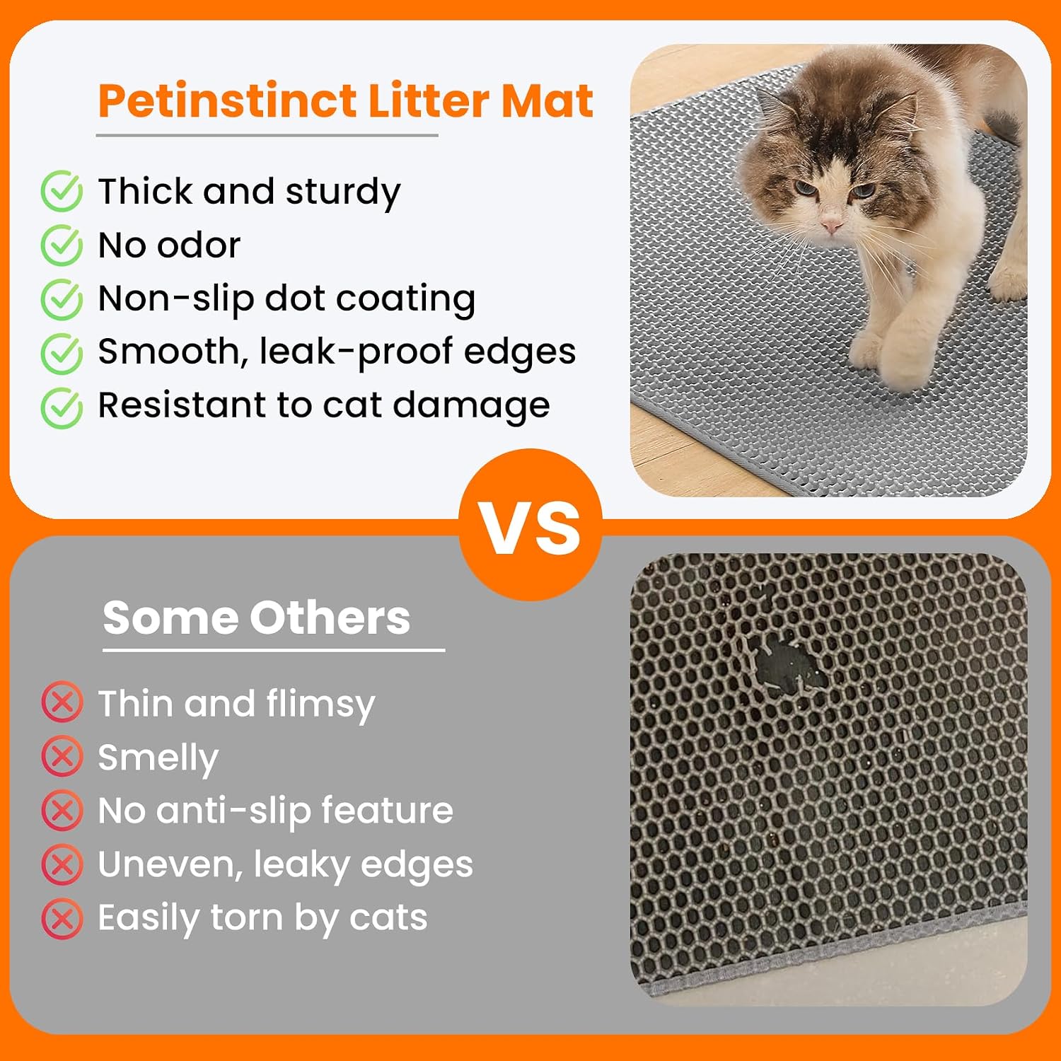 Detalle de Petinstinct 22x30 Inch Grey Cat Litter Mat, Double-Layer Honeycomb, Waterproof