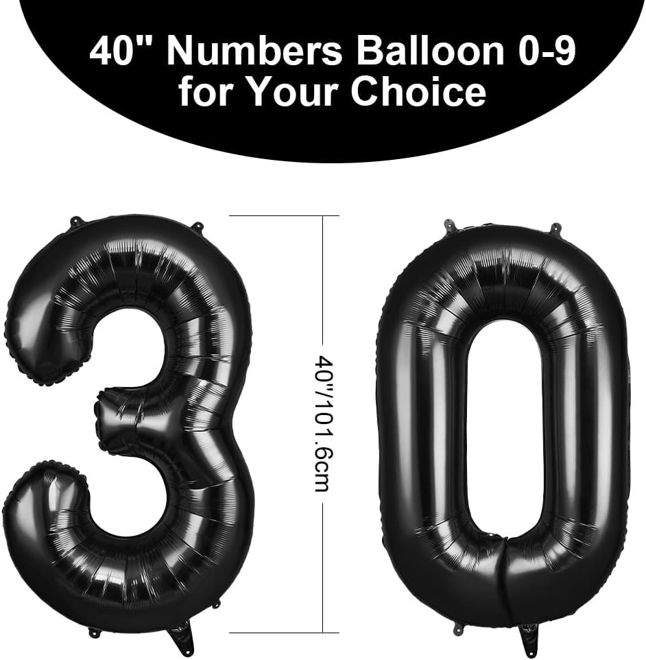 Detalle 2 de OFFCUP Luftballon Zahlen 30 Schwarz 101 cm Zahlenballon Dekoration