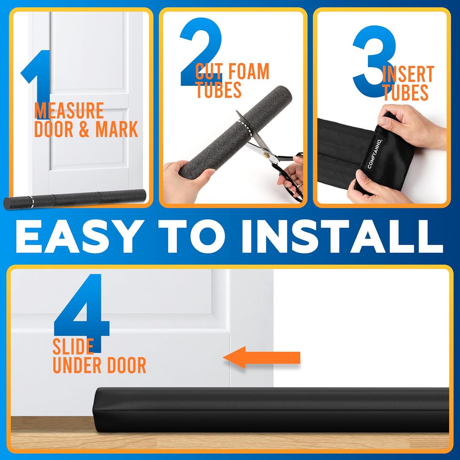 Thumbnail 5 de Comfyanno Under Door Draft Stopper (Bottom Door Seal & Gap Filler) for 30–36 in Doors, No Adhesive, Black