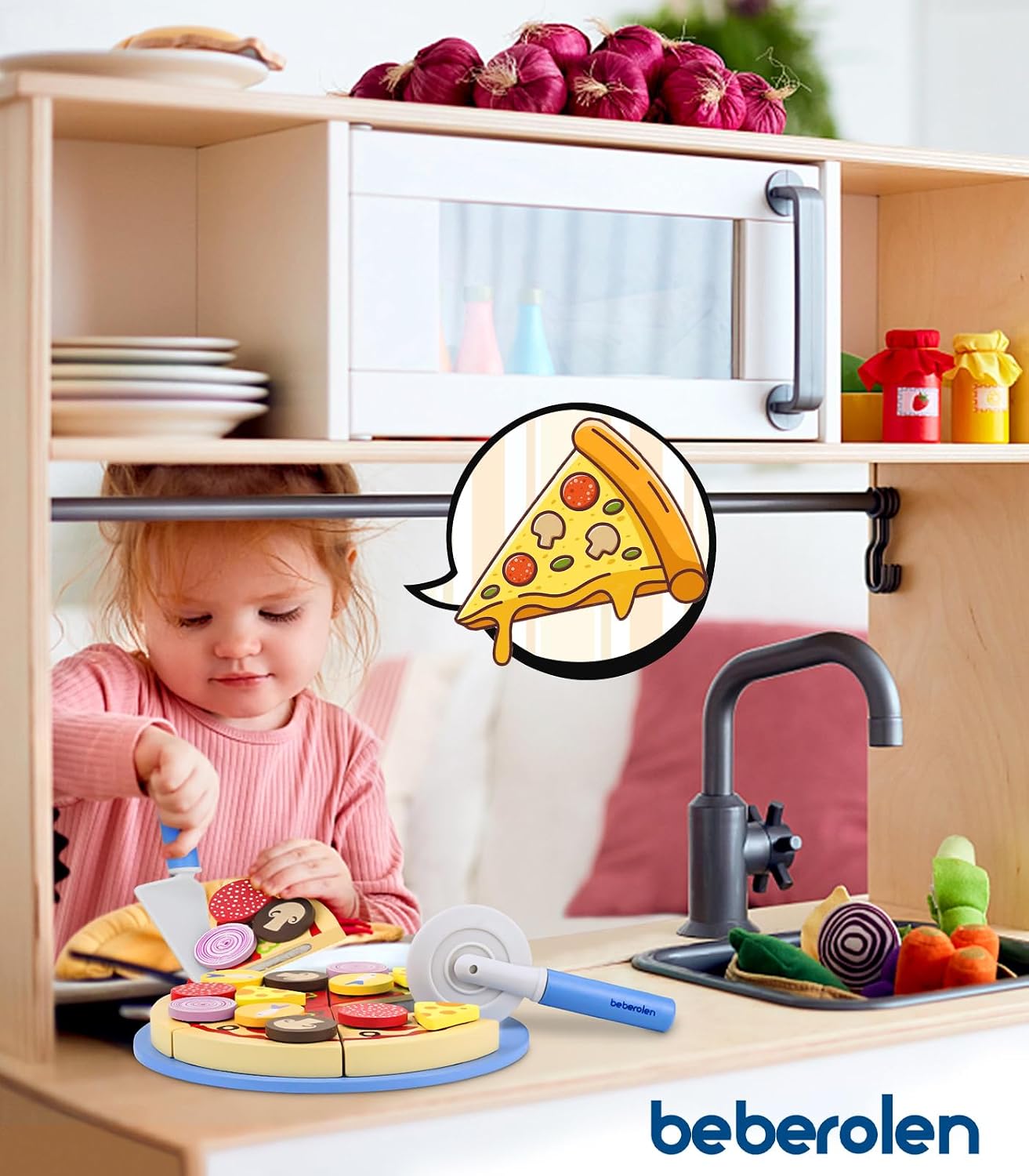 Thumbnail 6 de Beberolen JY-Pizza – drewniana pizza do zabawy, 24 akcesoria i taca