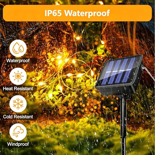 Detalle de HELANYE Guirnalda LED Solar Exterior 2-Pack 15M con 8 Modos, IP65, Luz Blanca Cálida para Jardín y Eventos