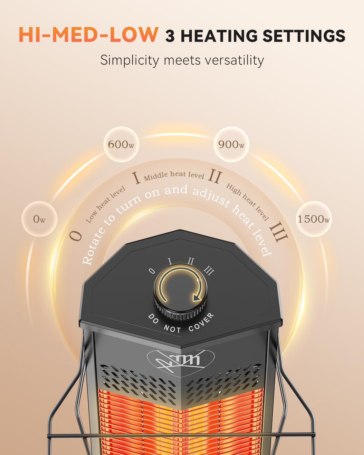 Thumbnail 3 de Encyclpo 11-E0300 Infrared Patio Heater, 1,500 W, IPX5, 3 Heat Levels