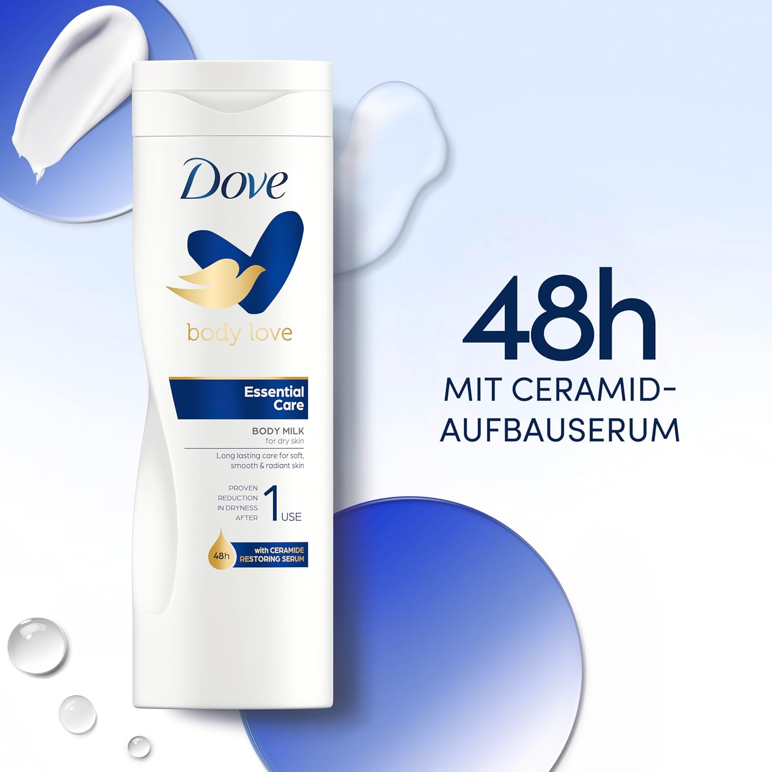 Detalle de Dove Body Love Feuchtigkeitsspendende Körpermilch Essential Care – Für trockene Haut, 3x400 ml