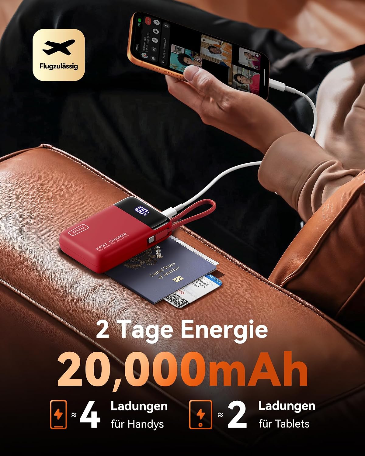 Detalle de INIU 45W Power Bank – Ultraklein mit 20000 mAh und integriertem USB‑C Kabel