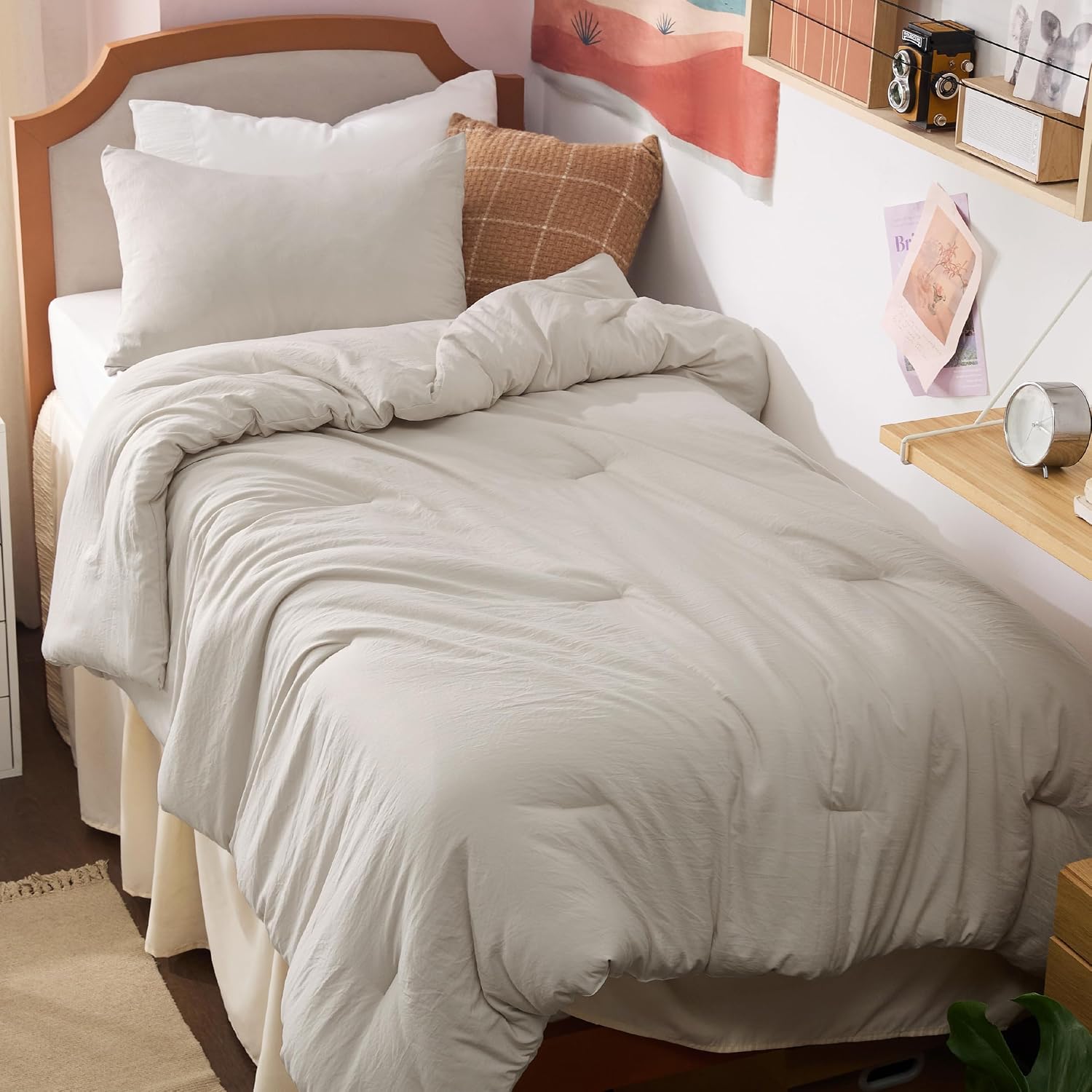 Detalle de Bedsure BB349B2 Twin Comforter Set, Beige Polyester, 2-Piece