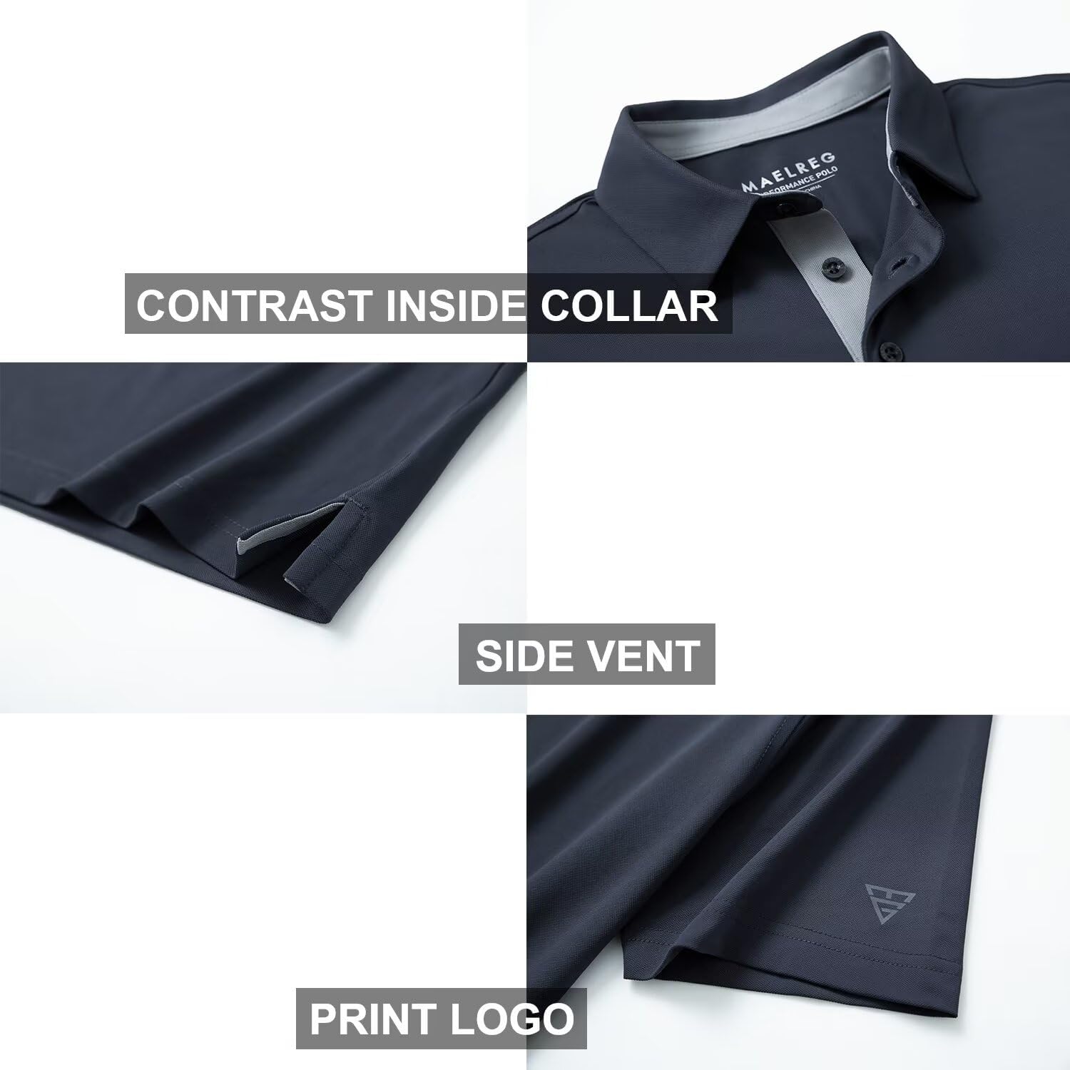 Detalle 2 de Men’s Golf Polo Shirt (Short & Long Sleeve) Moisture-Wicking Dry-Fit Performance Solid Pique